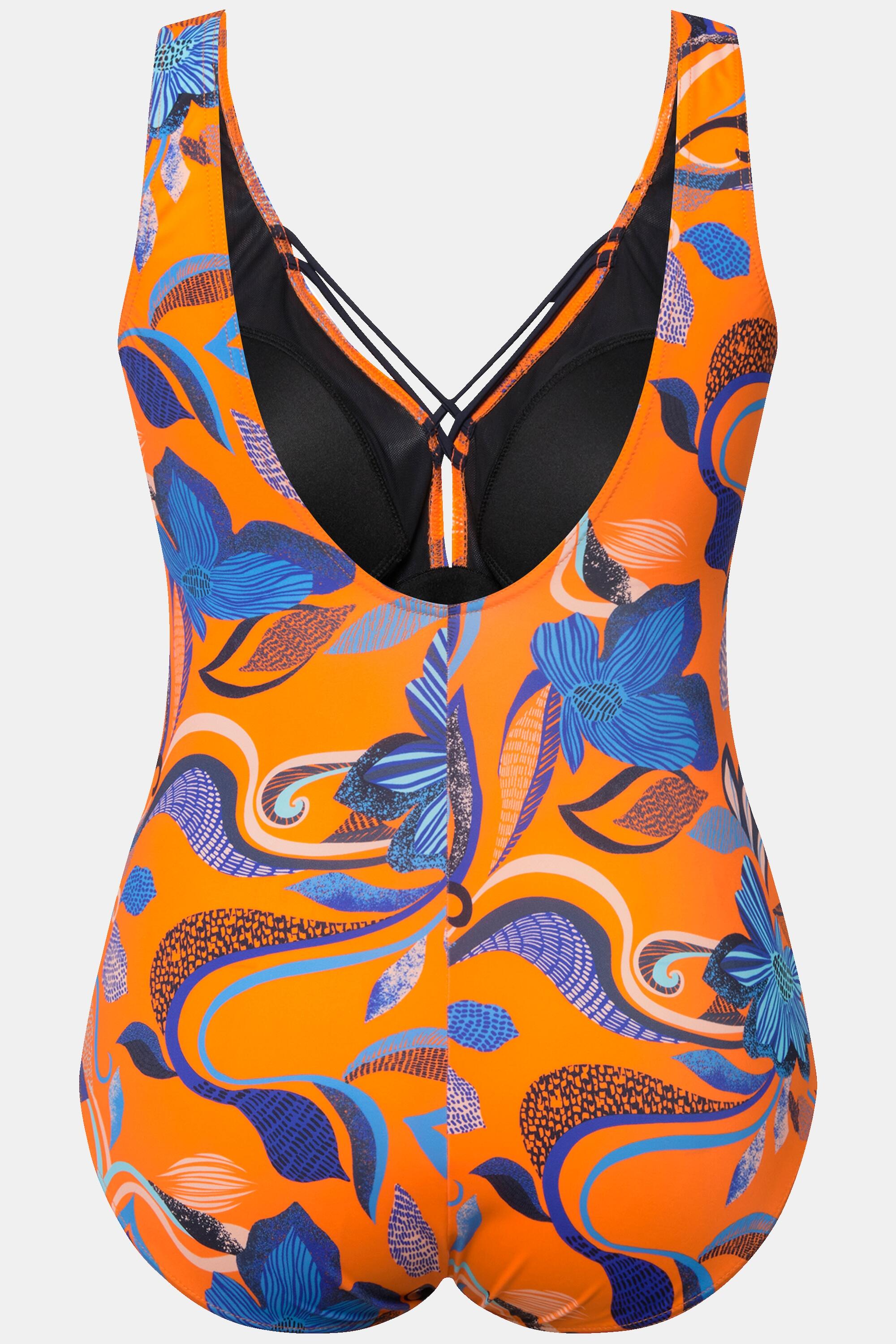 Damen Badeanzug Blüten Zierbänder Softcups 6/6
