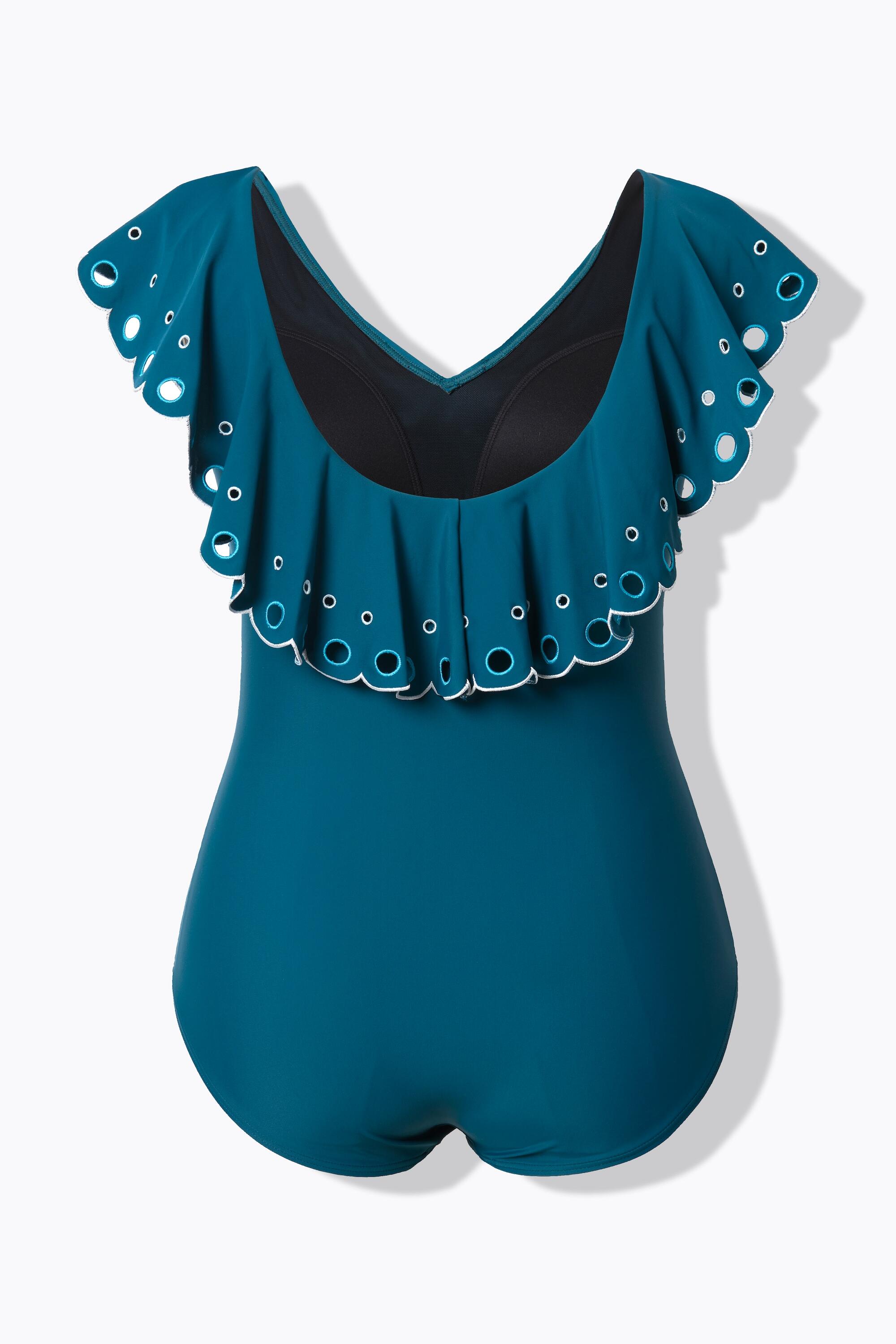 Femme Maillot de bain à bonnets souples. Volant et broderie. Matière recyclée 7/7