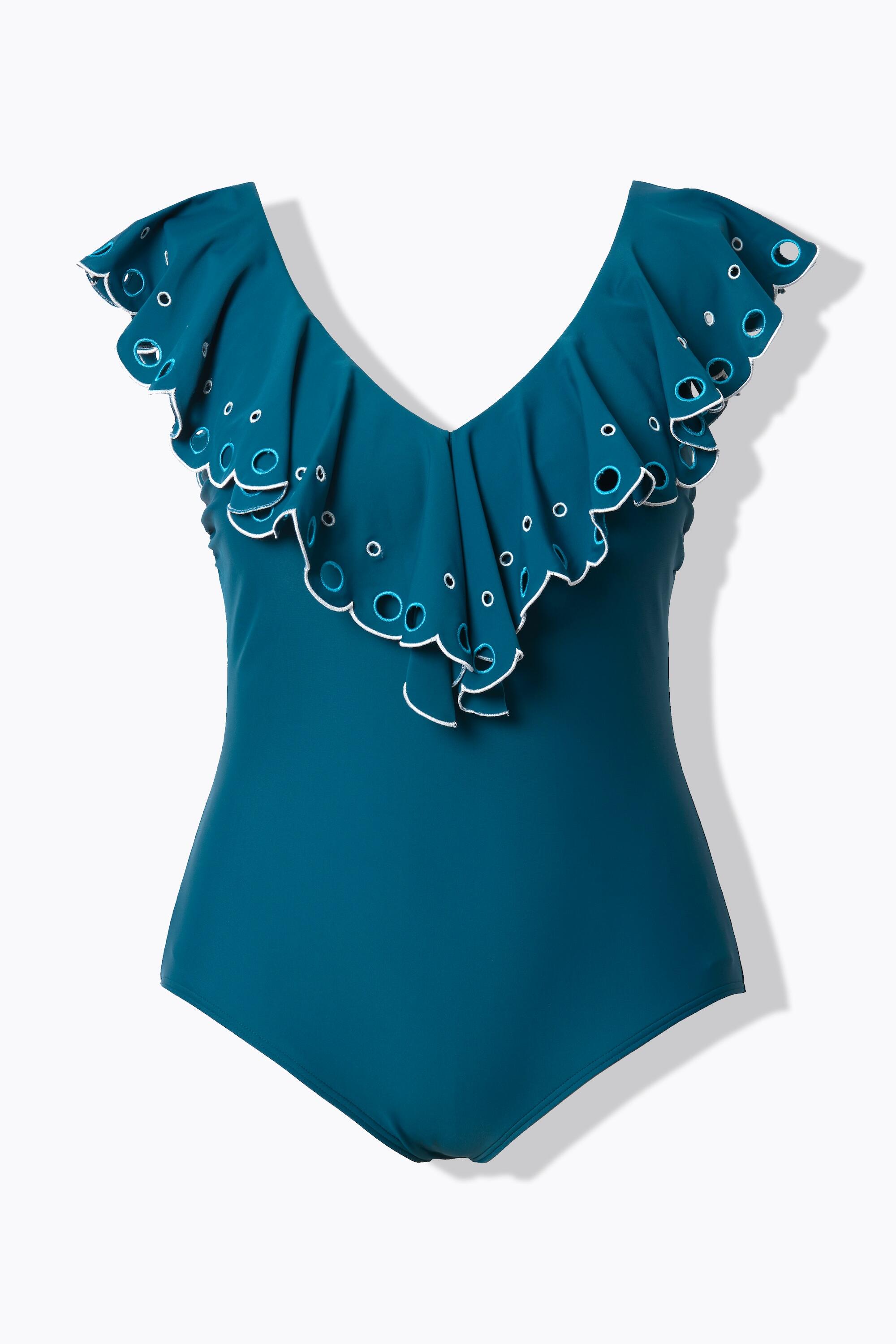 Femme Maillot de bain à bonnets souples. Volant et broderie. Matière recyclée 6/7