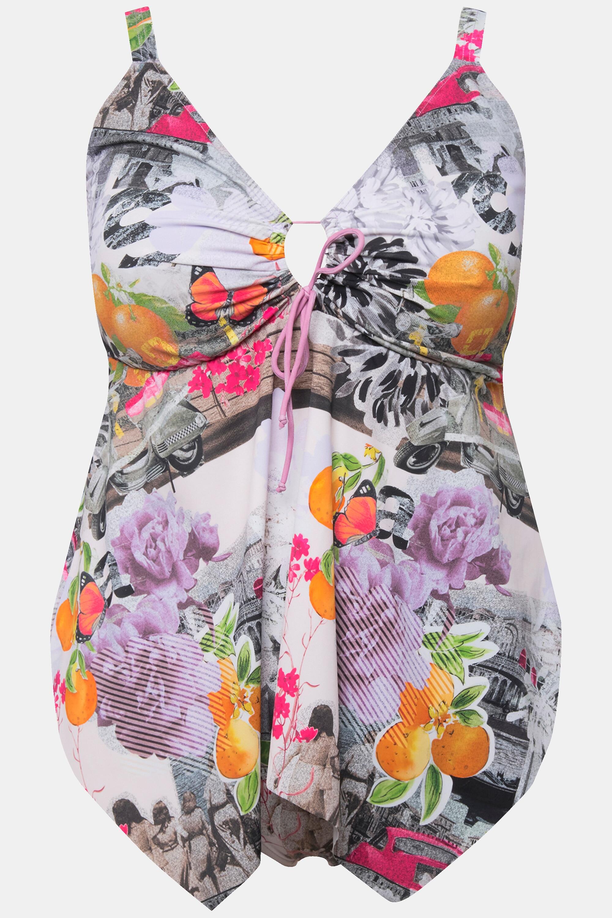 Femme Tankini avec bonnets souples. Imprimé boussoles. Bretelles 5/6