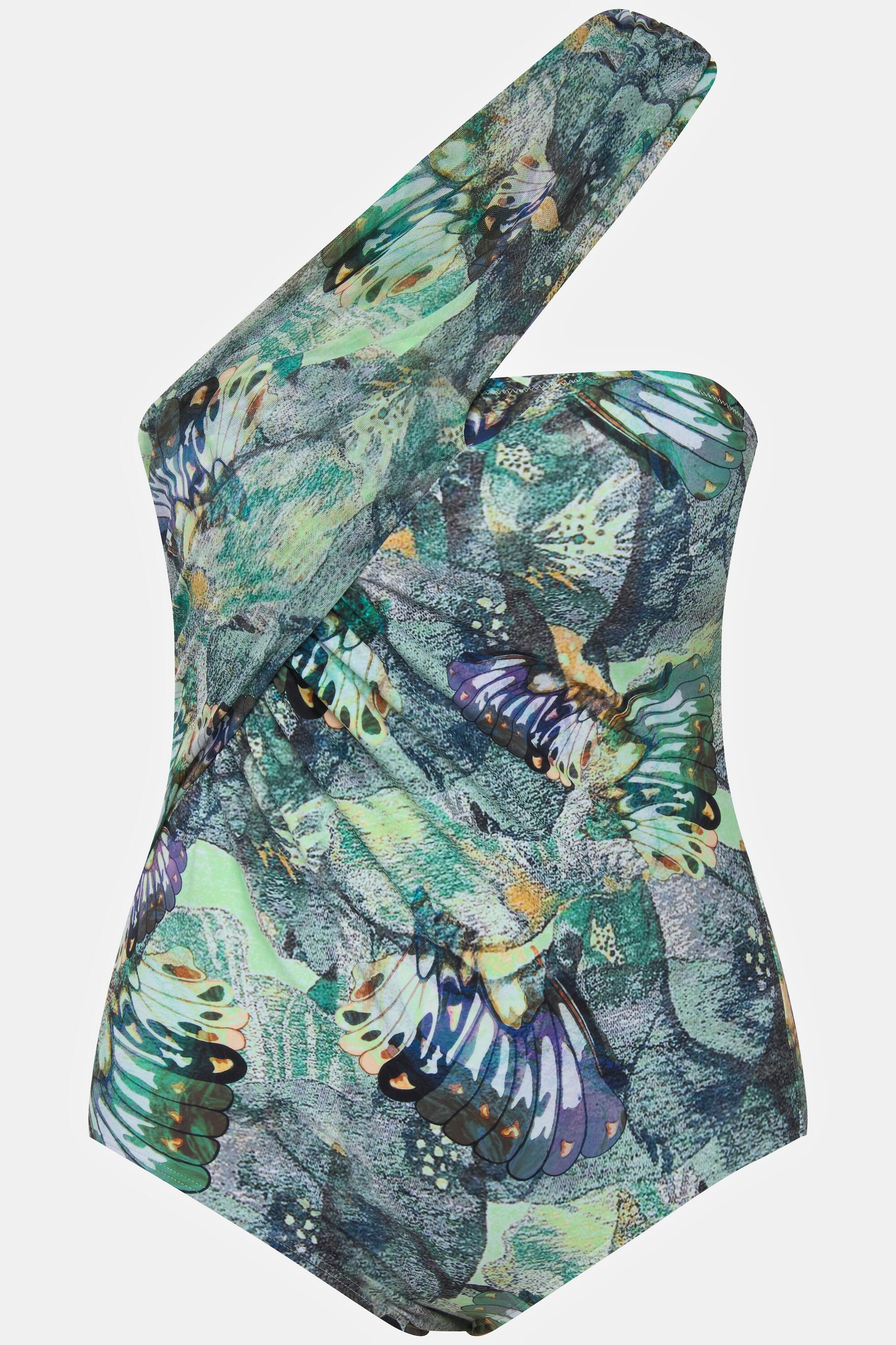 Femme Maillot de bain à imprimé papillons. Bonnets souples et bretelle en tulle. 5/6