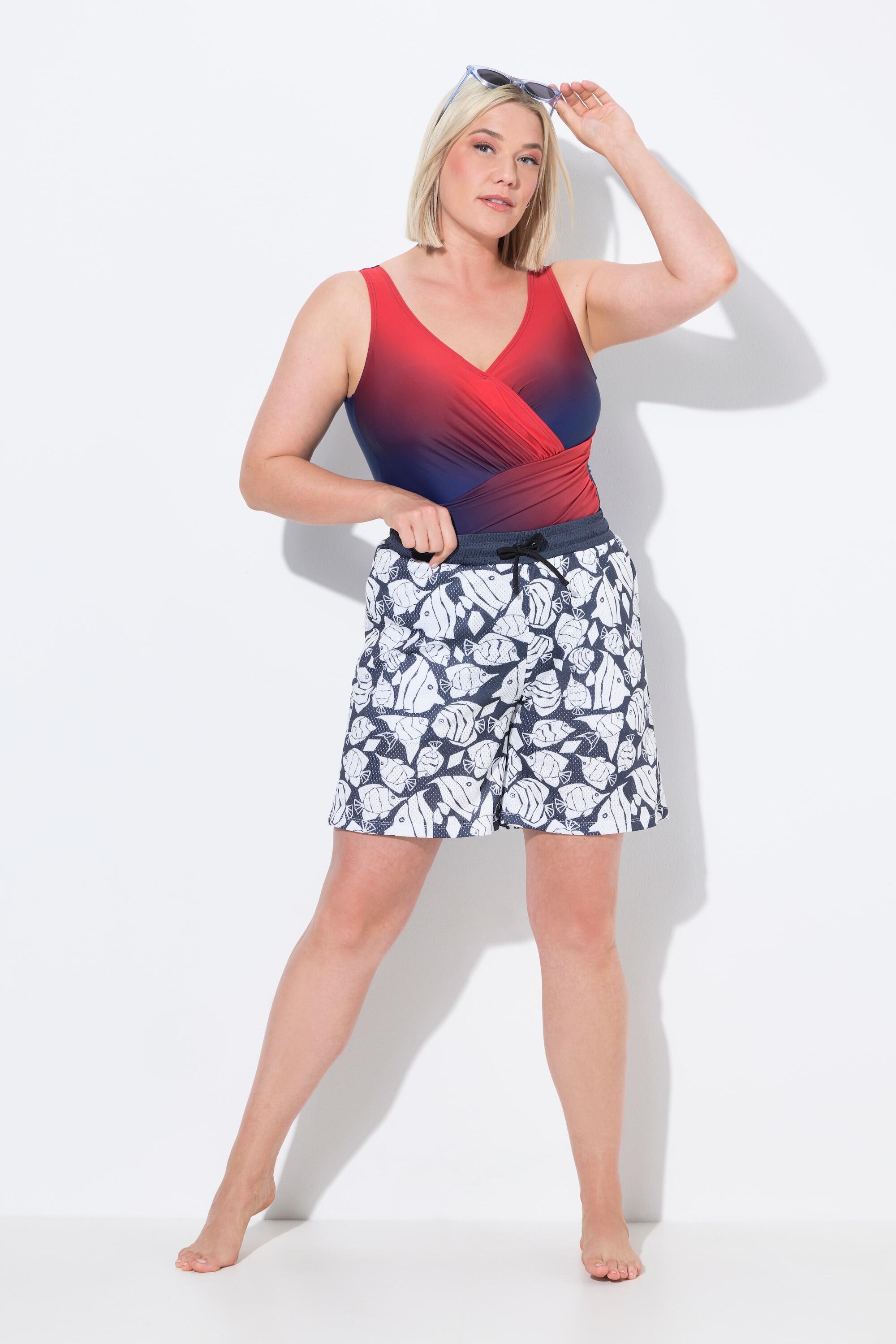 Femme Short technique en mesh. Motif poissons. Jambe large et taille élastique 5/7
