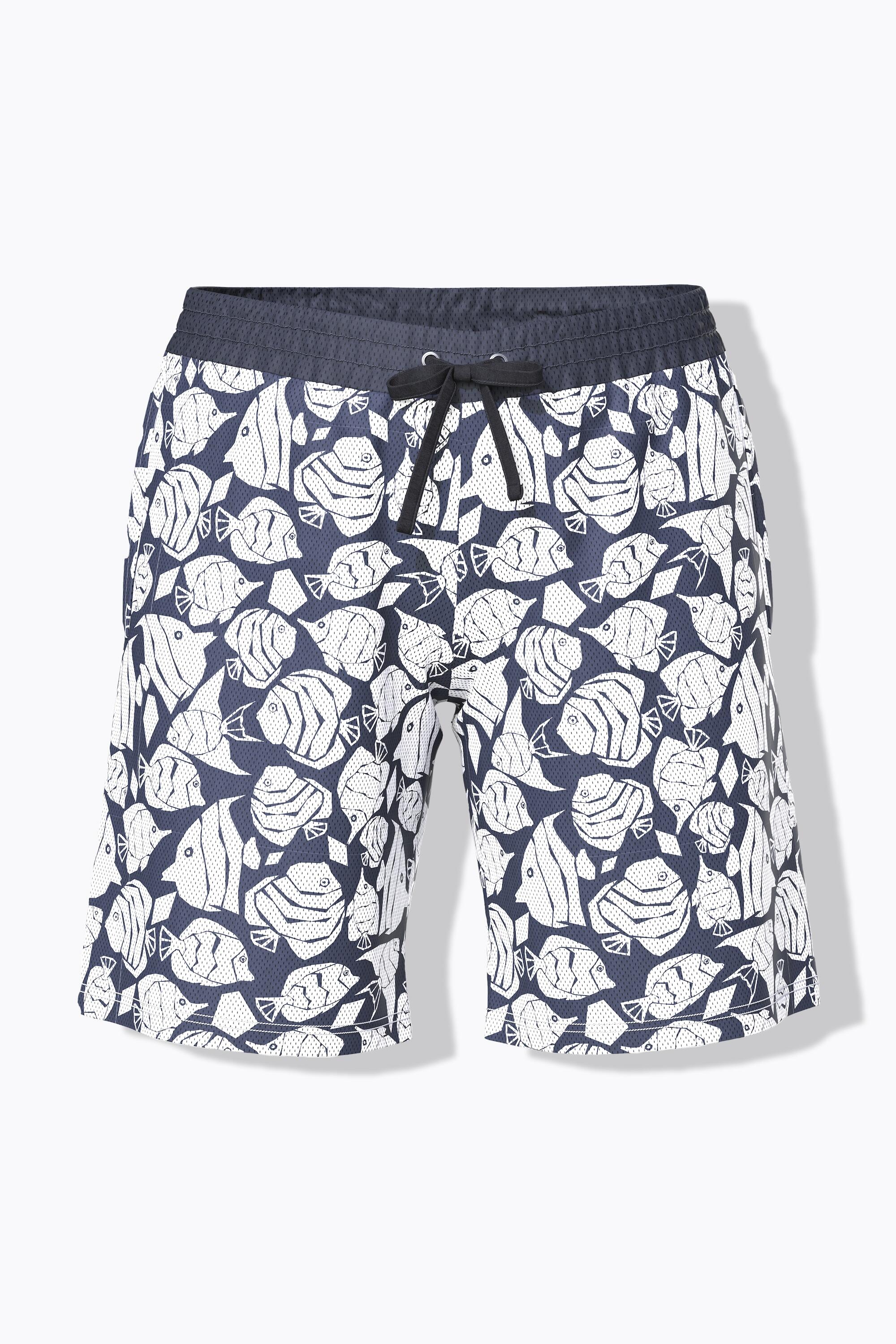 Femme Short technique en mesh. Motif poissons. Jambe large et taille élastique 6/7