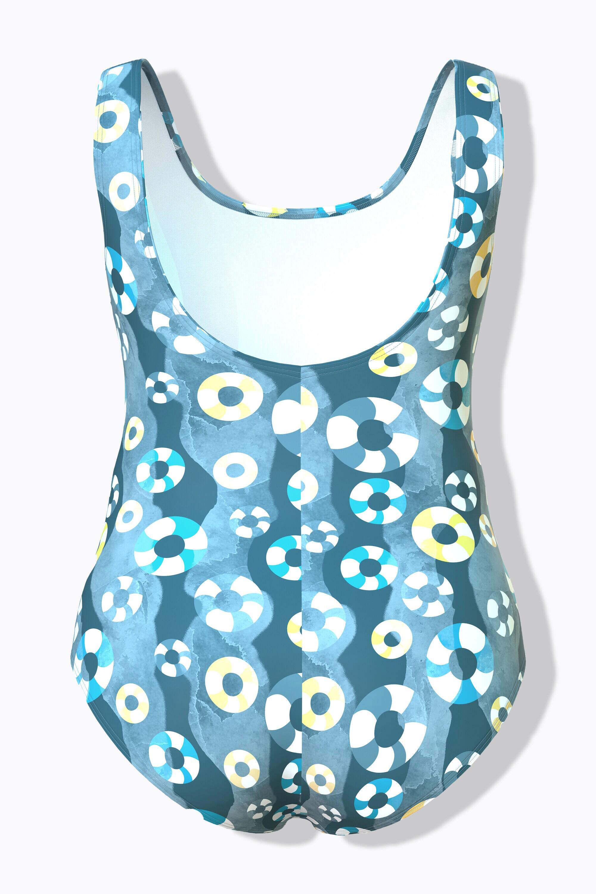 Femme Maillot de bain sans bonnets souples. Décolleté rond. Motif bouées 7/7