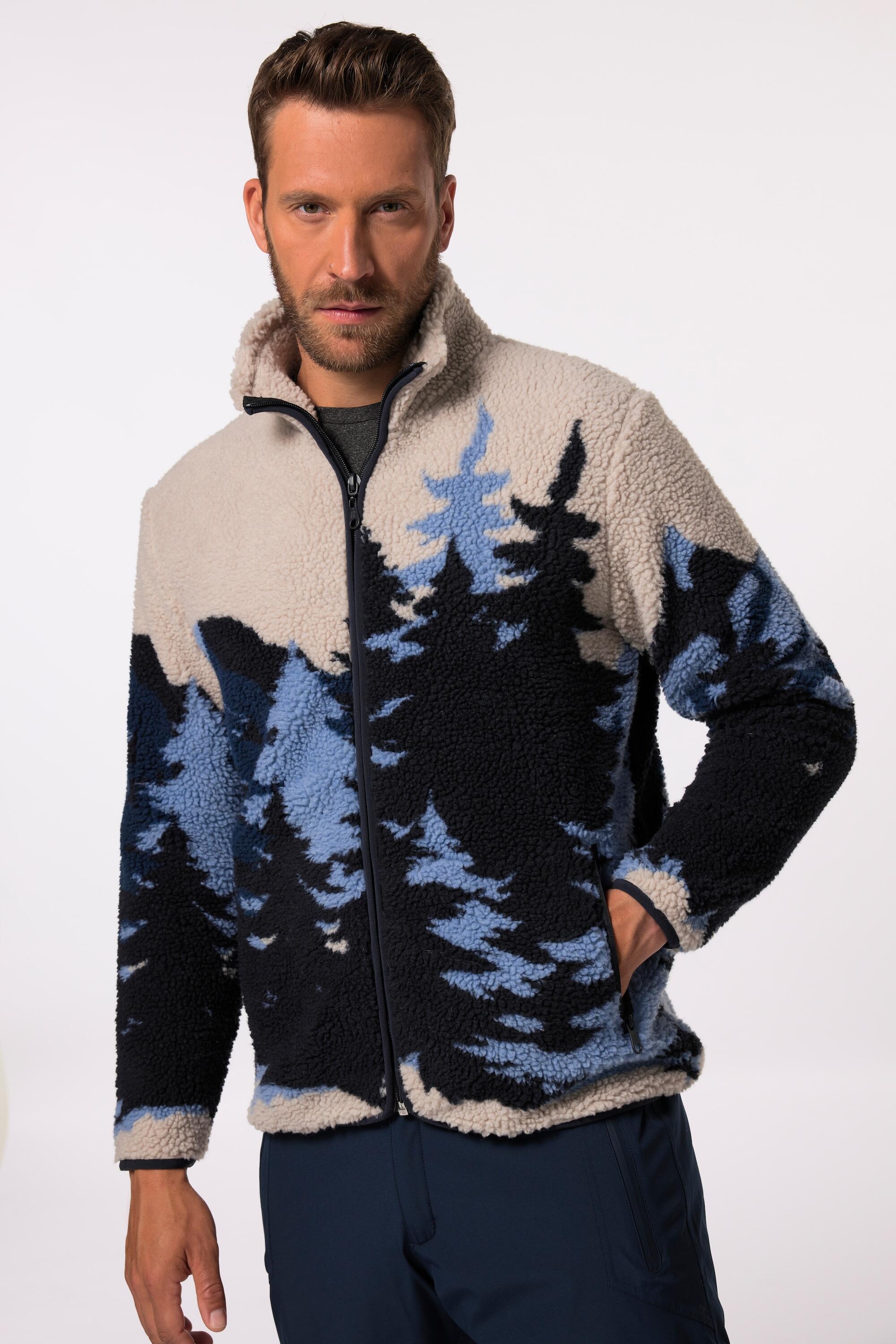 Generisch Fleecejack voor heren, warme sherpa-jas, patchwork, teddyfleece, bovenkleding, teddy-fleece met opstaande kraag, winterjas met doorlopende teddy fleecejas voor heren, grijs, XL