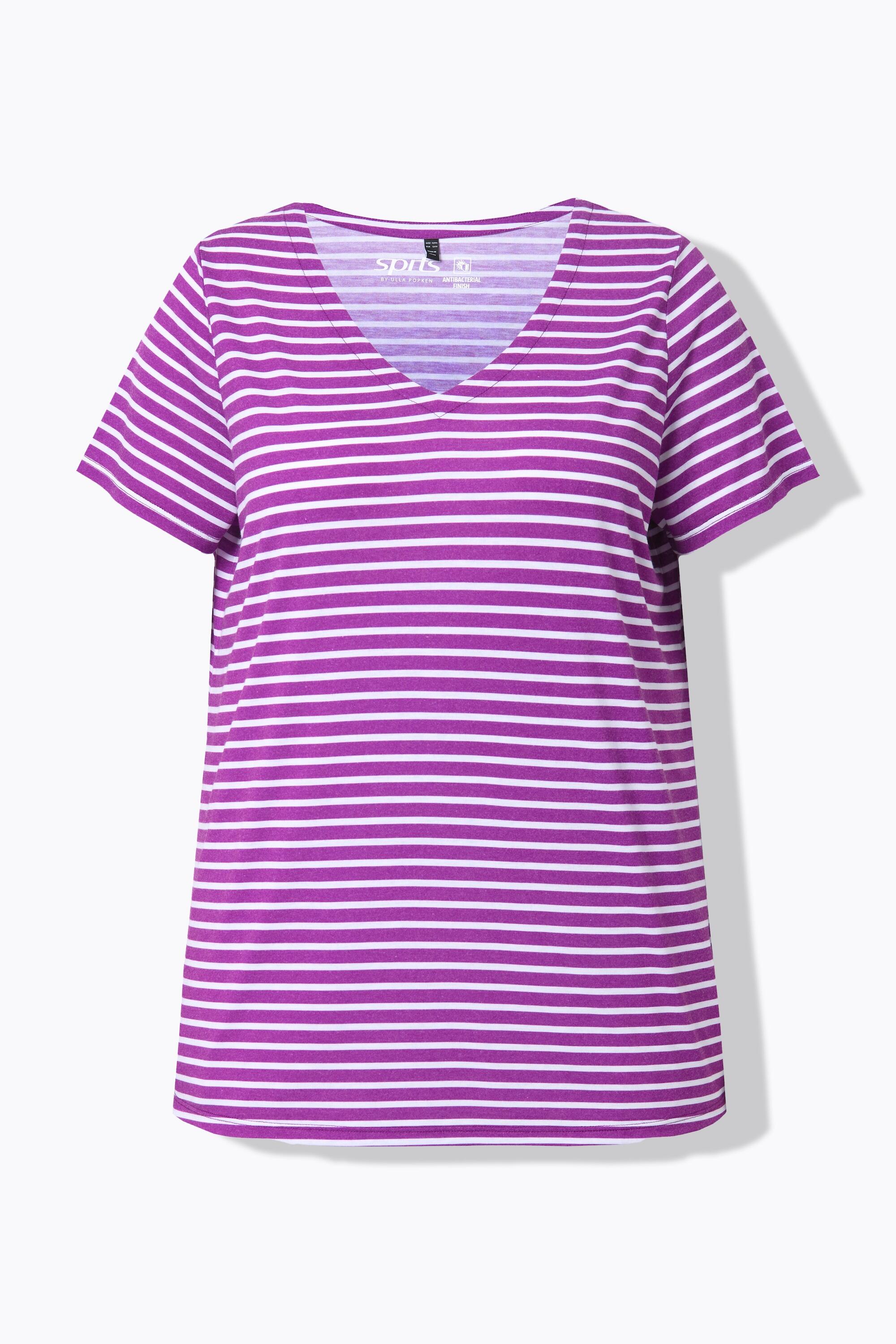 Femme T-shirt technique rayé. Col V et manches courtes. Coupe Classic 6/6
