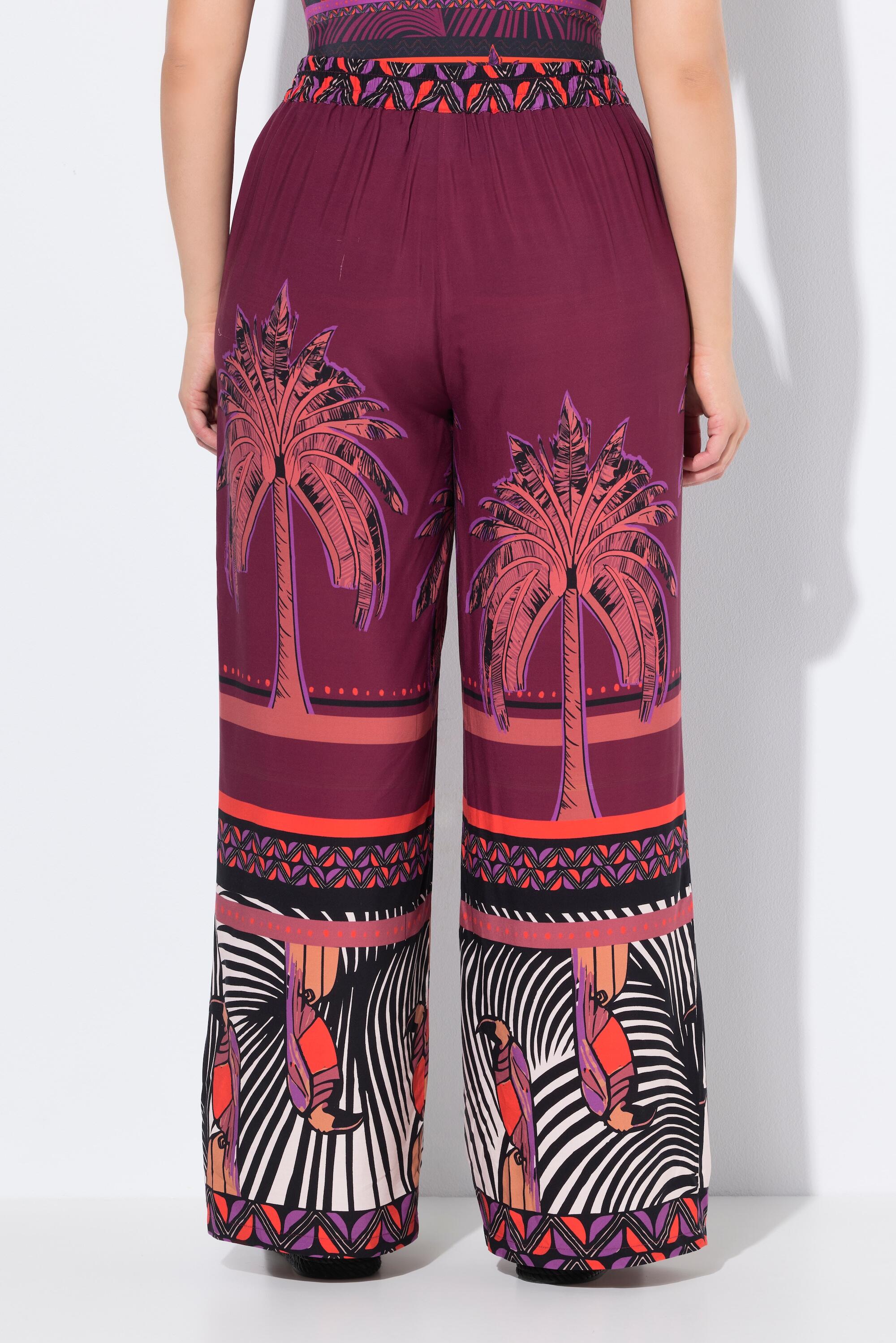 Femme Pantalon palazzo imprimé palmiers. Jambe large et taille élastique 2/7