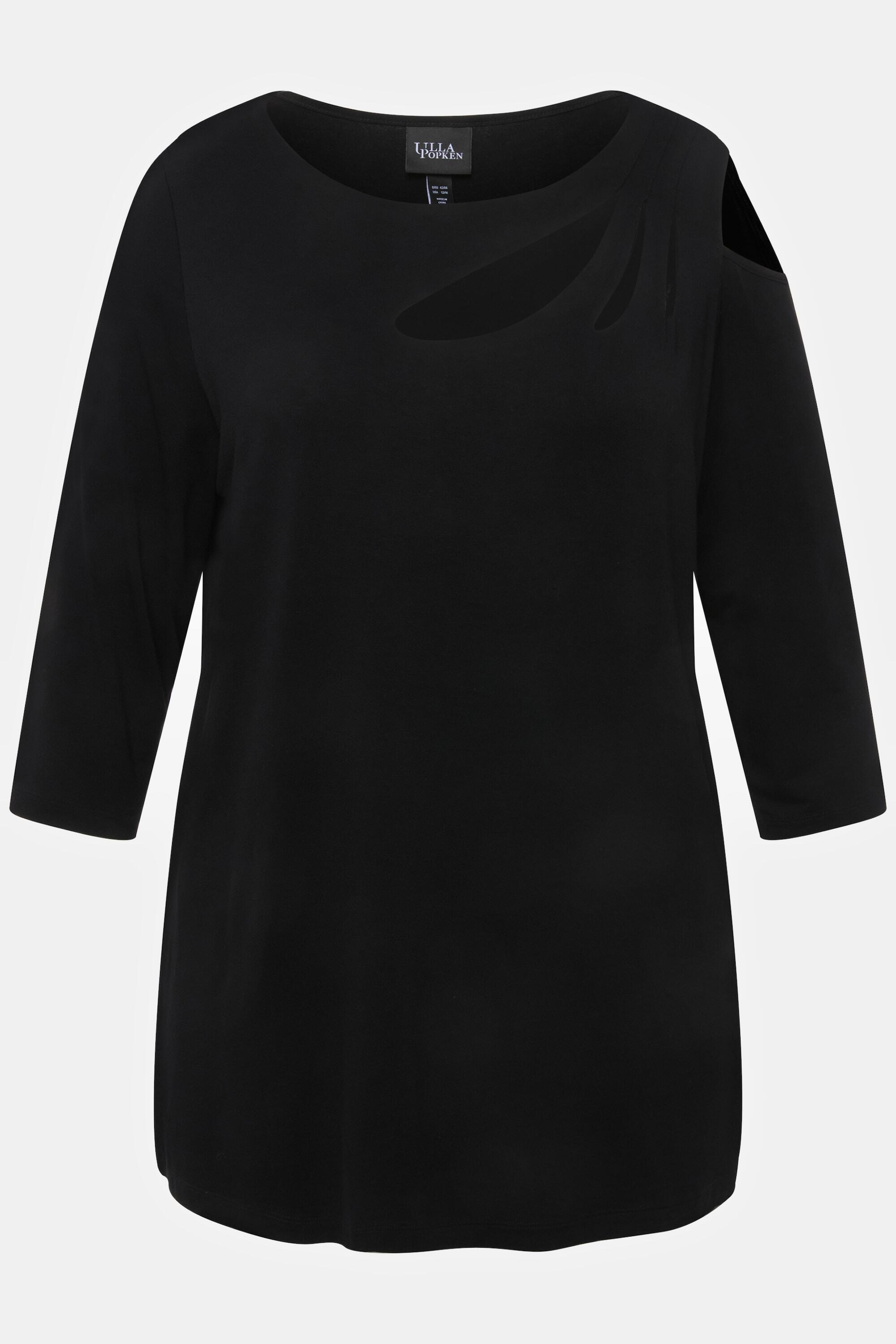 Femme T-shirt avec découpes encolure bateau et manches 3/4 coupe évasée 5/5