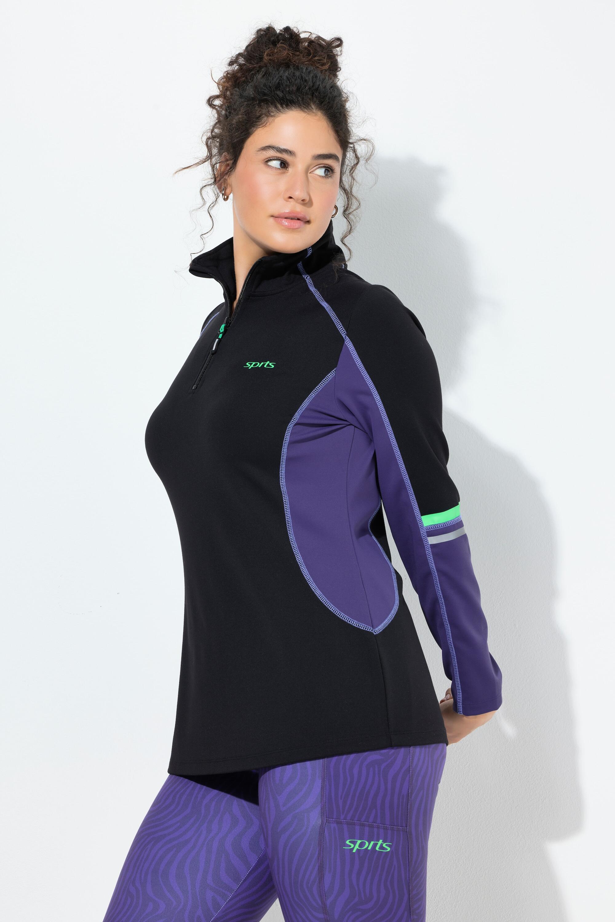 Femme T-shirt technique col montant fermeture à glissière et manches longues 6/7