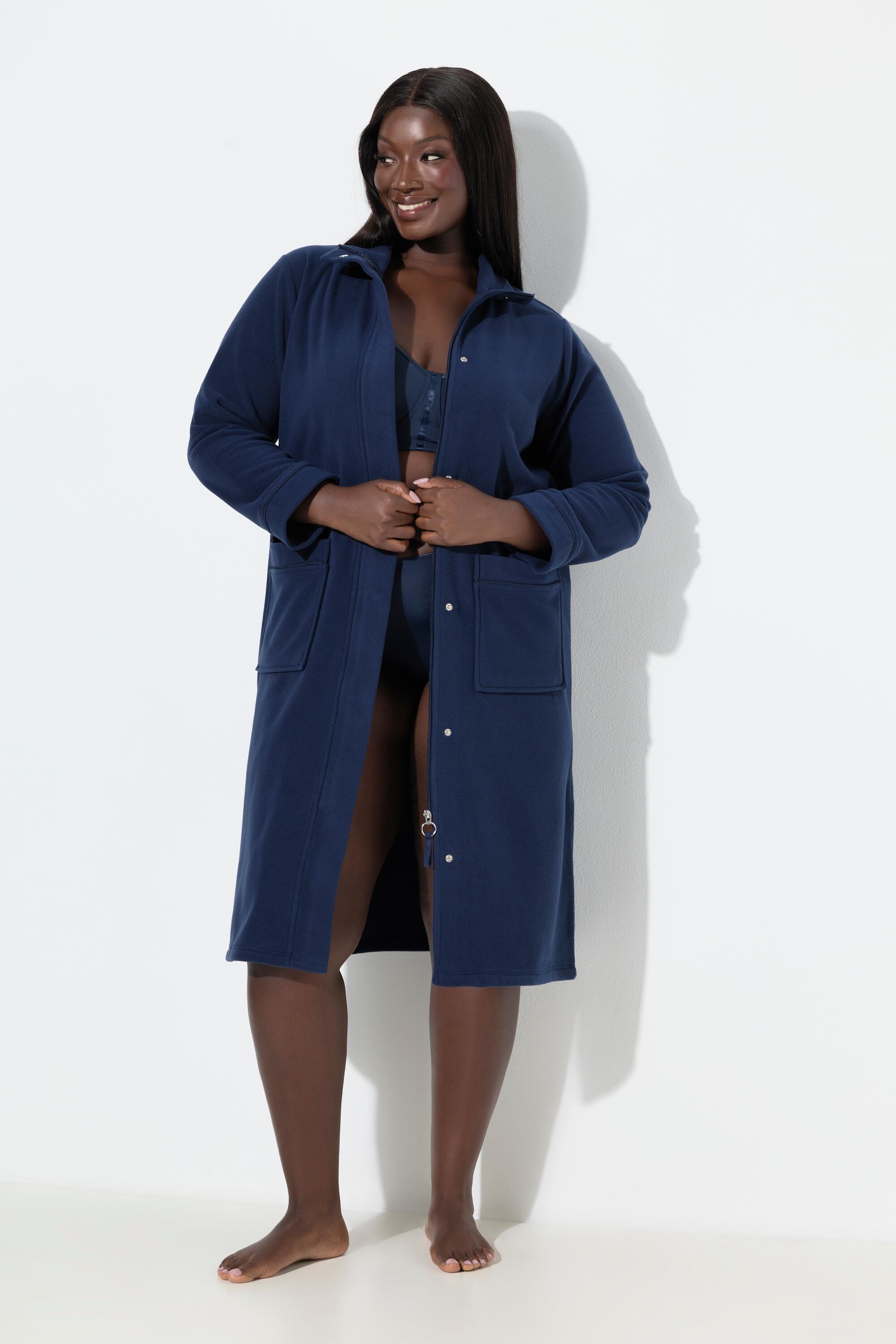Damen Fleece-Bademantel Stehkragen Reißverschluss recycelt 5/6