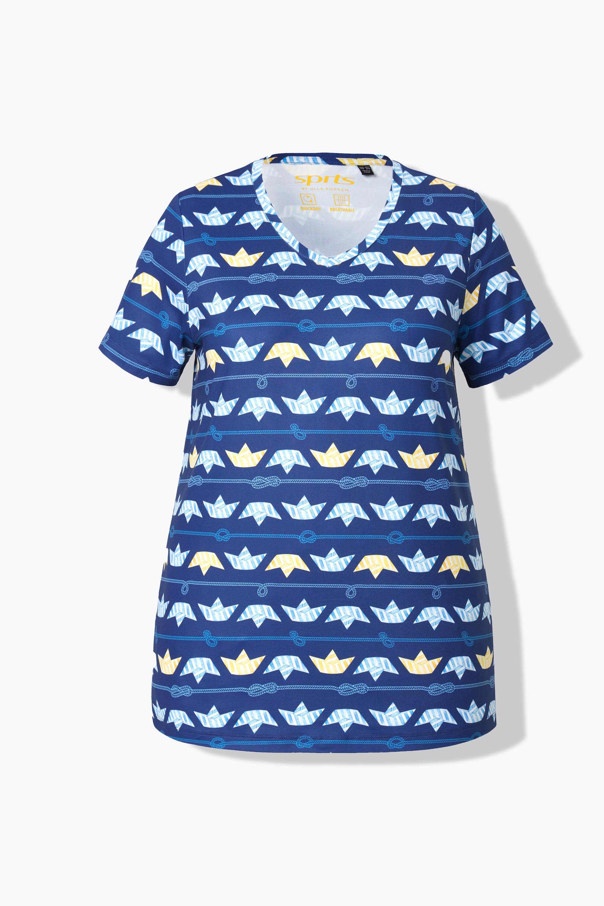 Femme T-shirt technique avec motif petits bateaux col en V et manches courtes 7/7