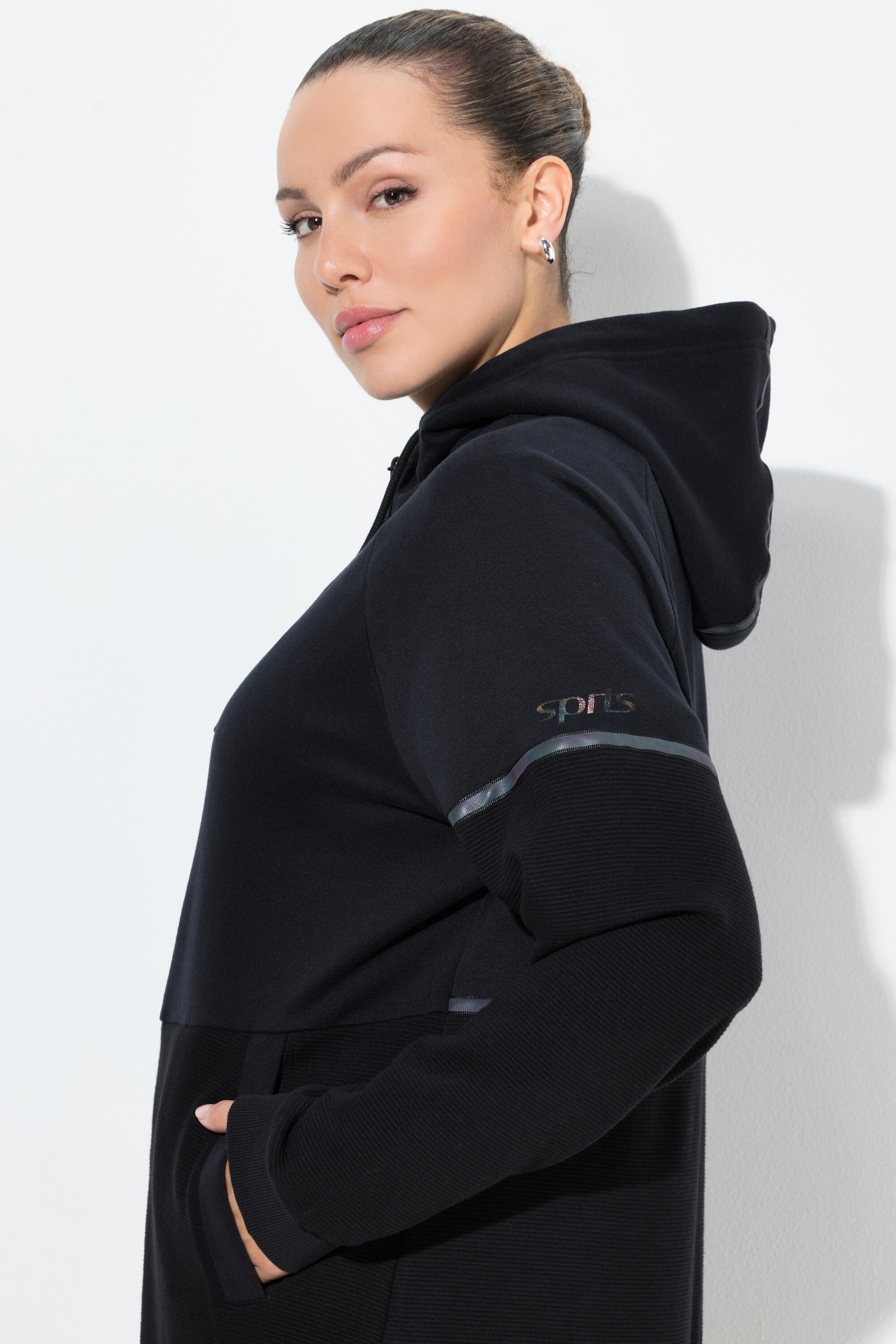 Damskie Bluza odblaskowe paski kaptur w połowie z eleganckiego weluru ottoman 4/6