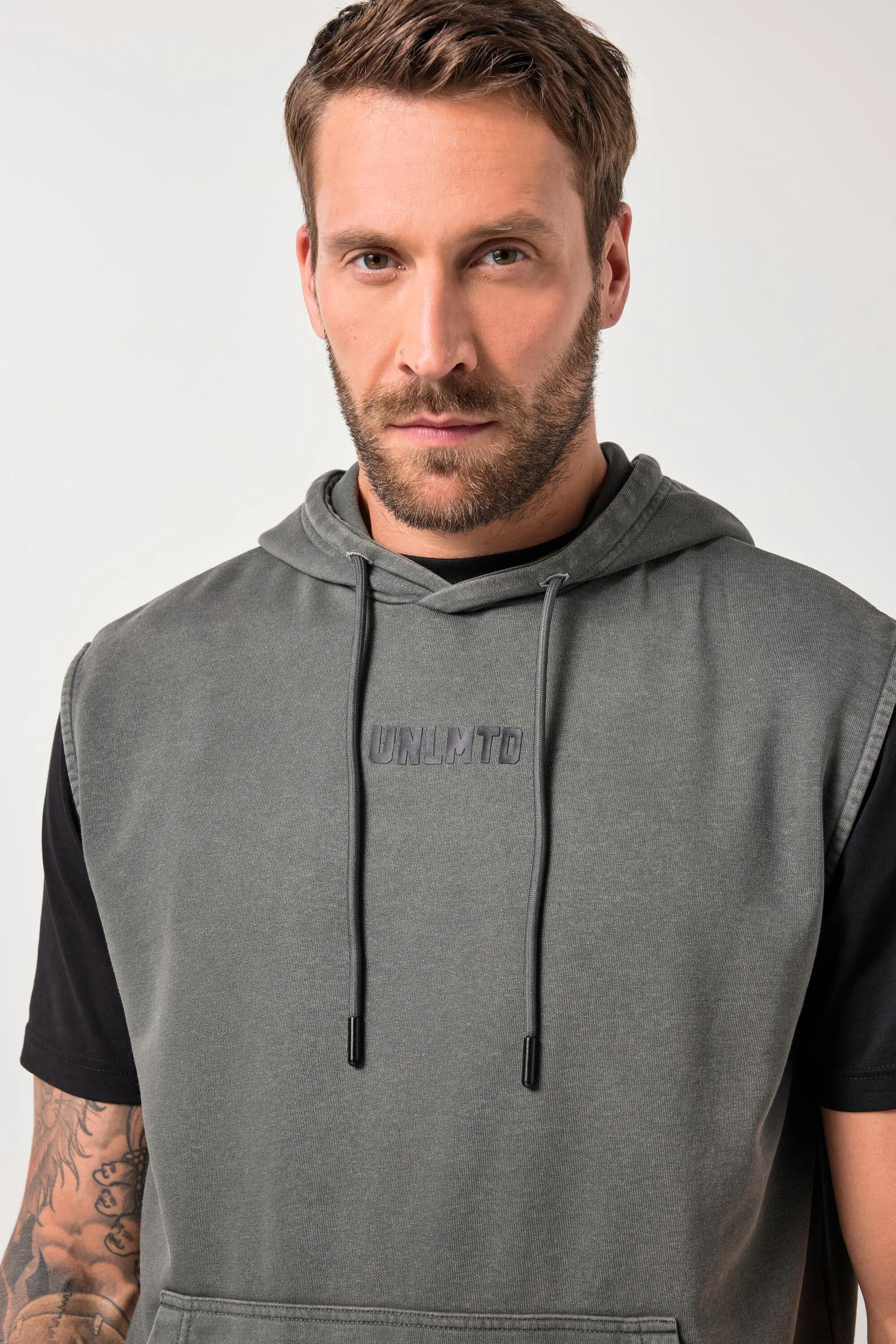 Heren Hoodie Buik-Fit fitness sweatstof capuchon mouwloos vintage look 7/11