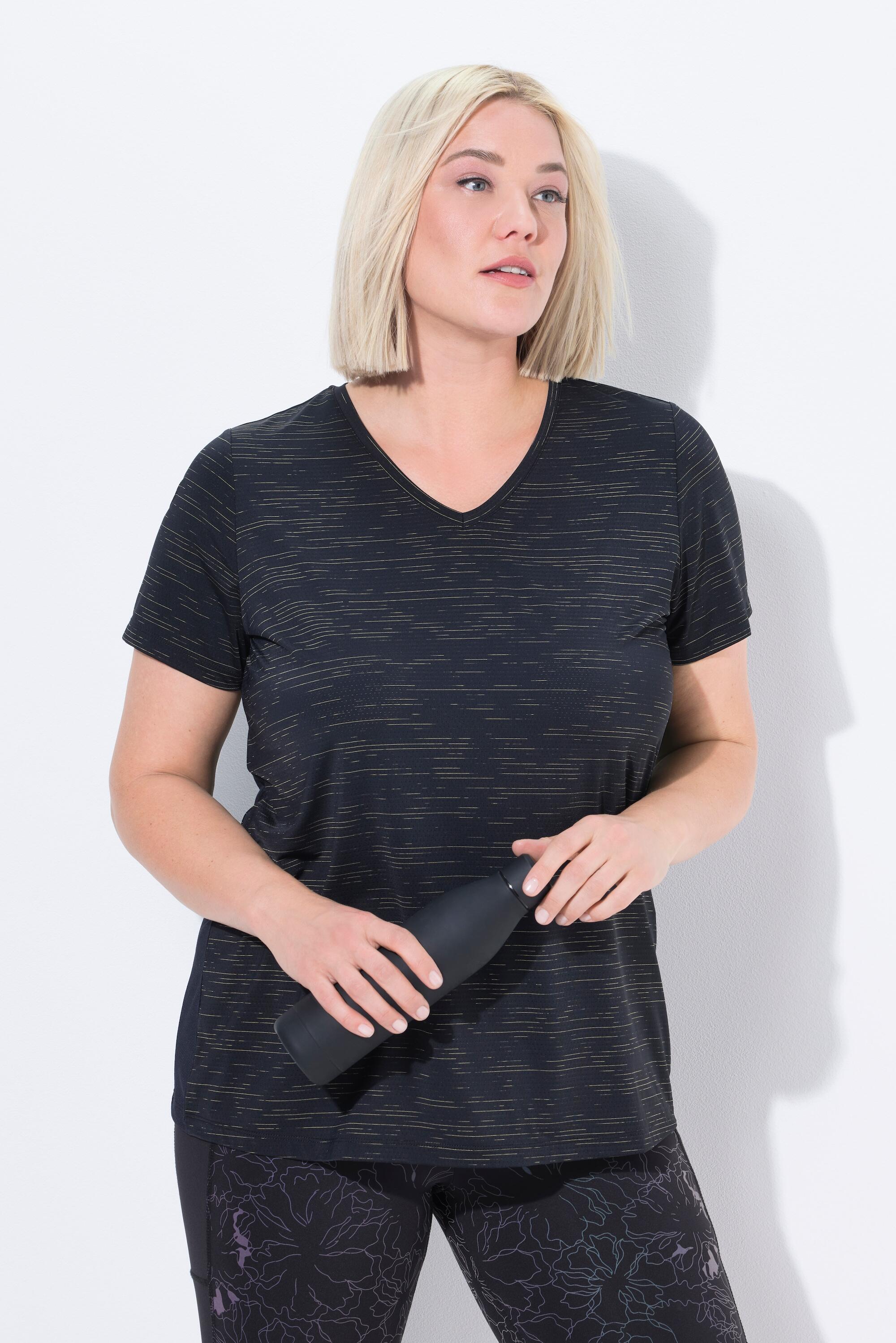 Femme T-shirt technique manches courtes et décolleté en V empiècements en mesh 6/7