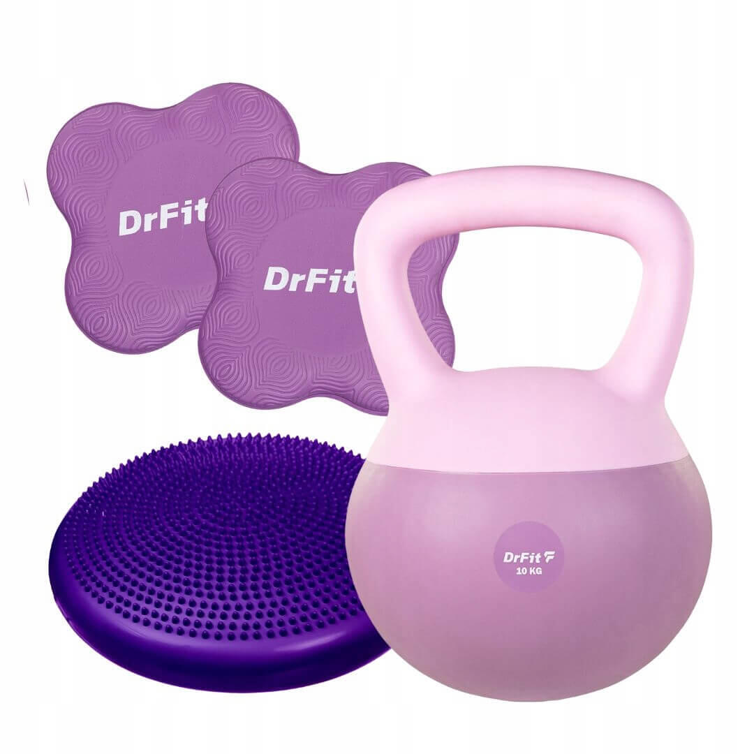 Zestaw DrFit siłowy: kettlebell 10 kg, podkładki, piłka sensoryczna 1/4