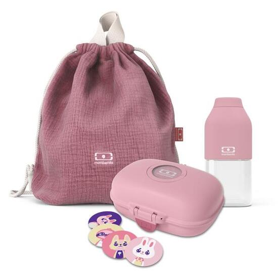 Set boite goûter avec bouteille et sac rose|Enfant|Ecole, pique-nique