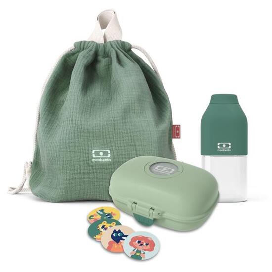 Set boite goûter avec bouteille et sac vert|Enfant|Ecole, pique-nique