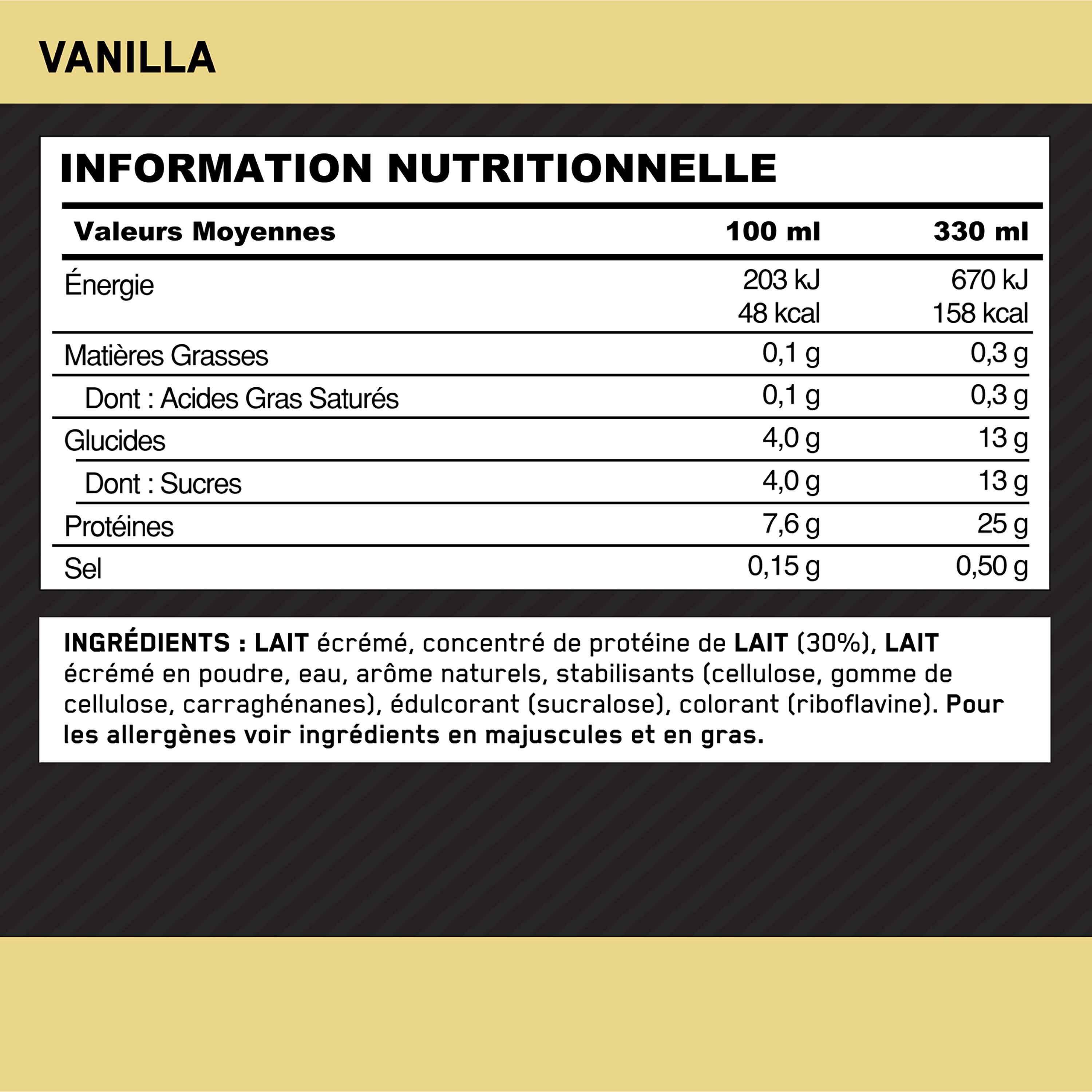 pack de 12 Shakes Protéinés Prêt à Boire Vanille 330 ml – 25 g de Protéines 5/6