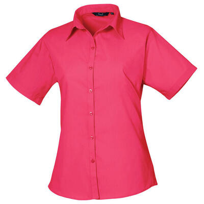 Dames popeline blouse met korte mouwen (zwart)