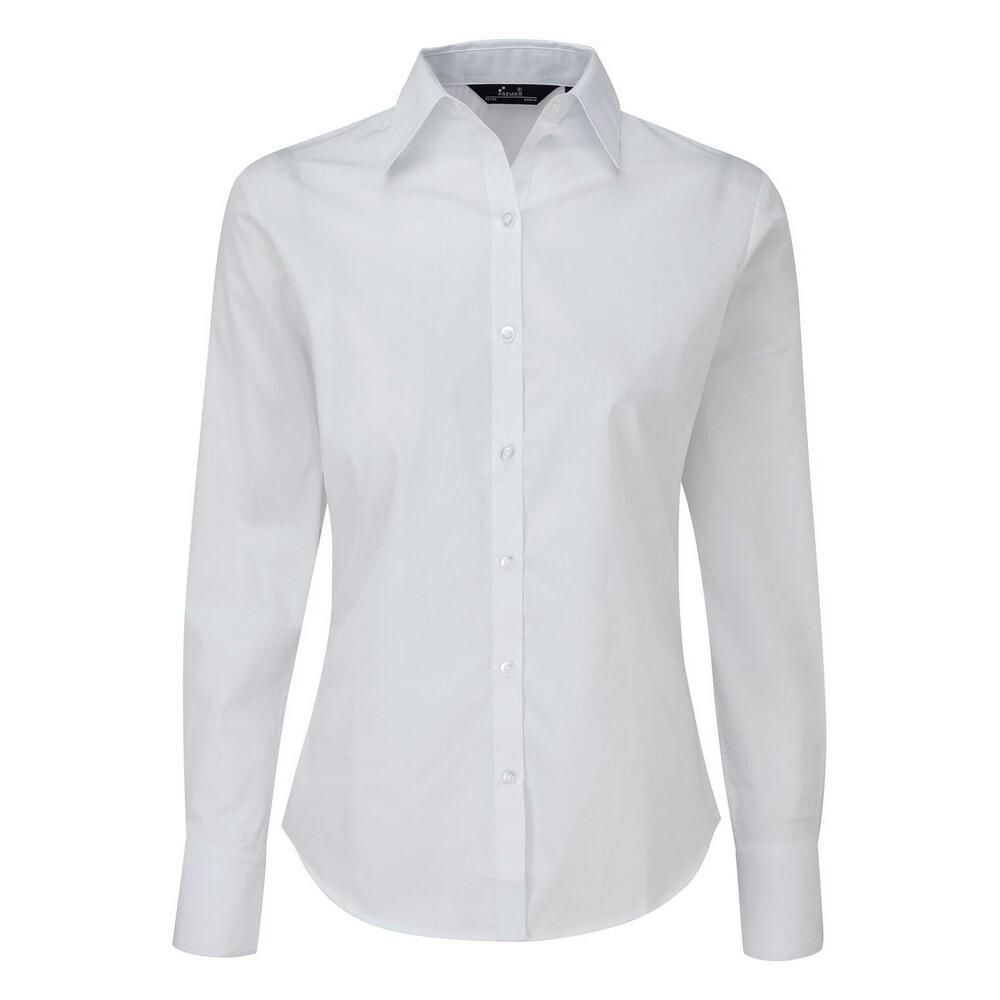 Womens/Ladies Poplin LongSleeved Blouse (White)