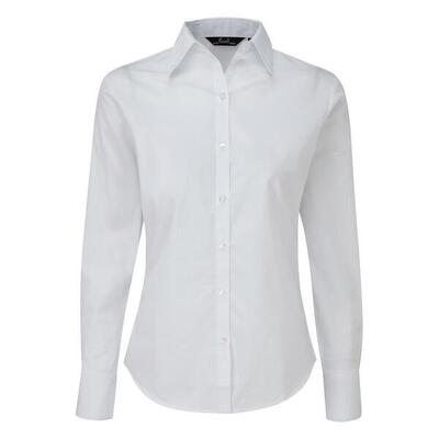 Dames popeline blouse met lange mouwen (wit)