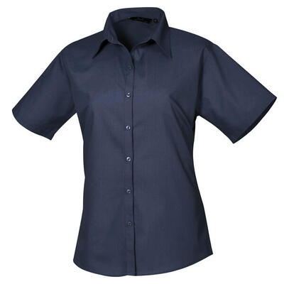 Dames popeline blouse met korte mouwen (zwart)