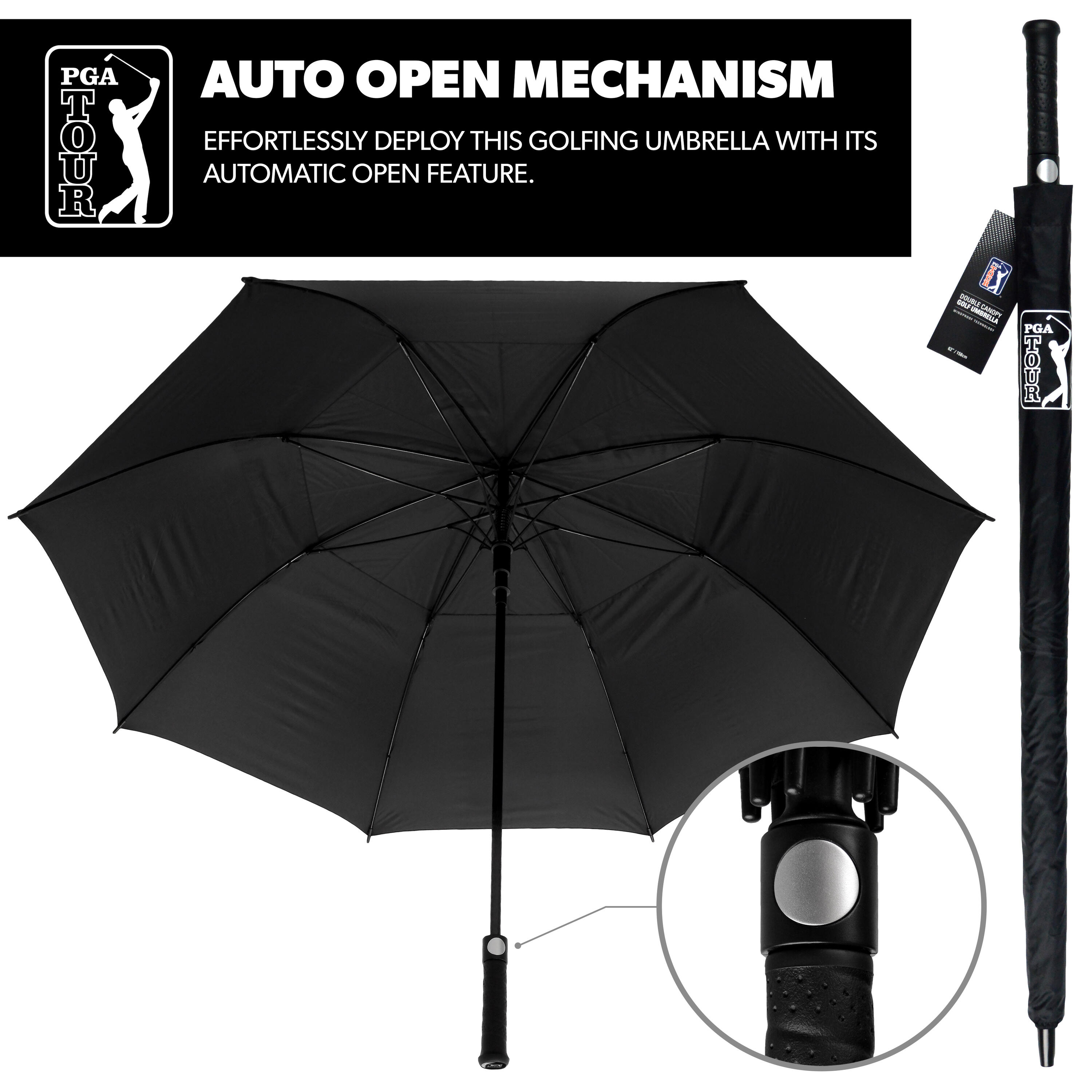 Golf Umbrella Windproof Black 3/7