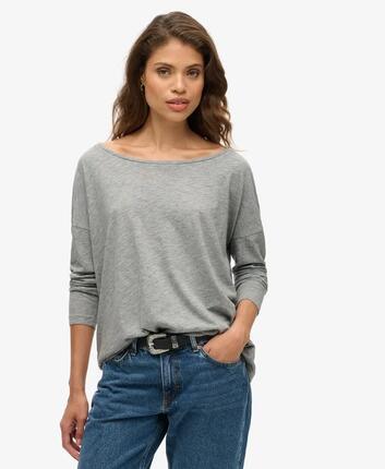 superdry Langarm-Jersey-Top aus Baumwolle und TENCEL™ Lyocell – Smoke Grey Marl