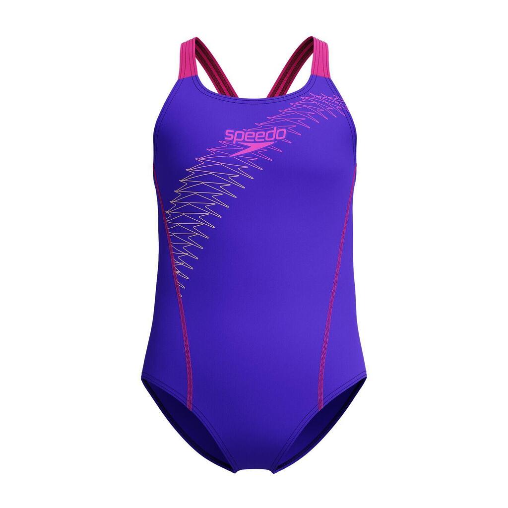 Speedo Girls Medley Logo Medalist Swimsuit - Blue/Purple