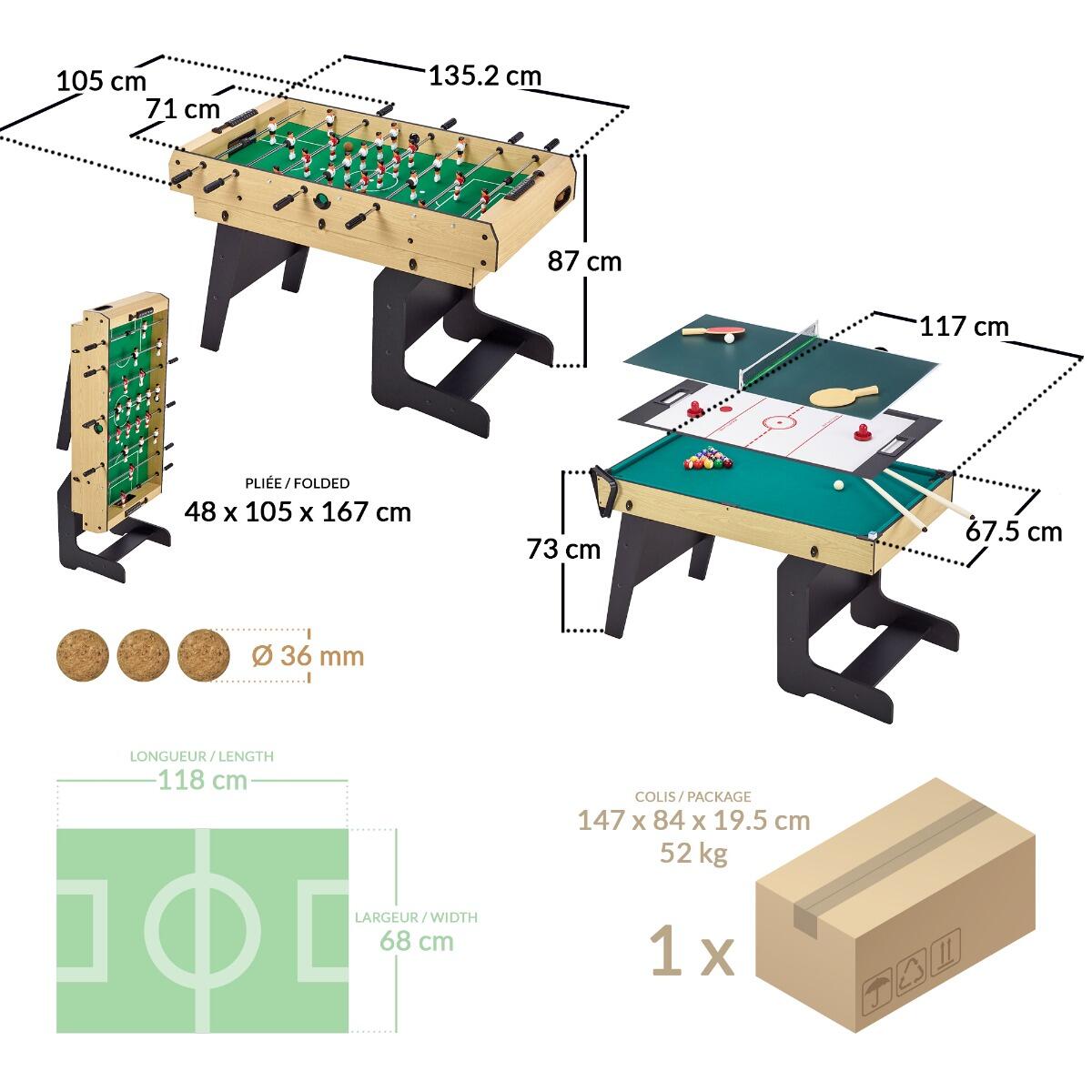 Table multi jeux pliable 4 en 1 ados - Baby-foot - Billard - Ping Pong - Hockey 4/5