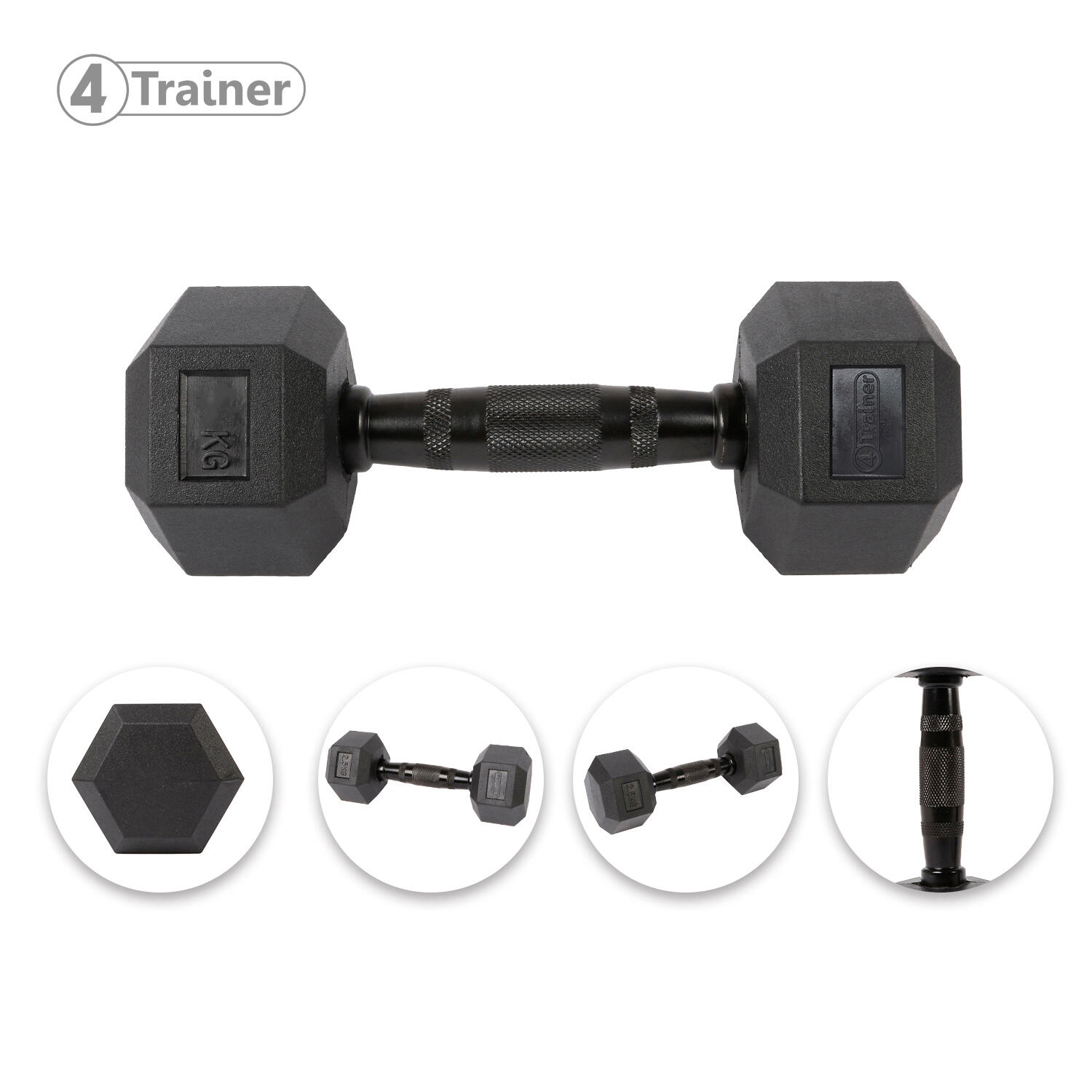 Haltère Hexagonale à l'unité - BL4CK 9KG - 4TRAINER 2/4