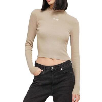T-shirt Superdry Donna Beige Aderente con Logo