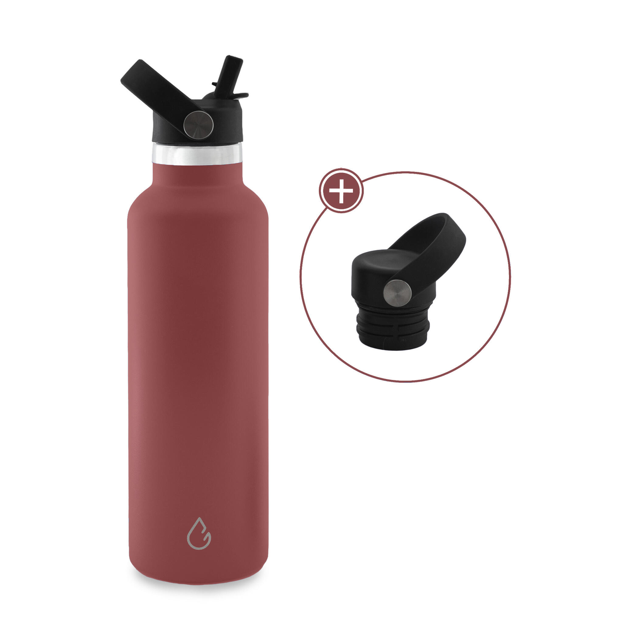 WATTAMULA GO waterfles RVS burgundy 710 ml - dop met rietje