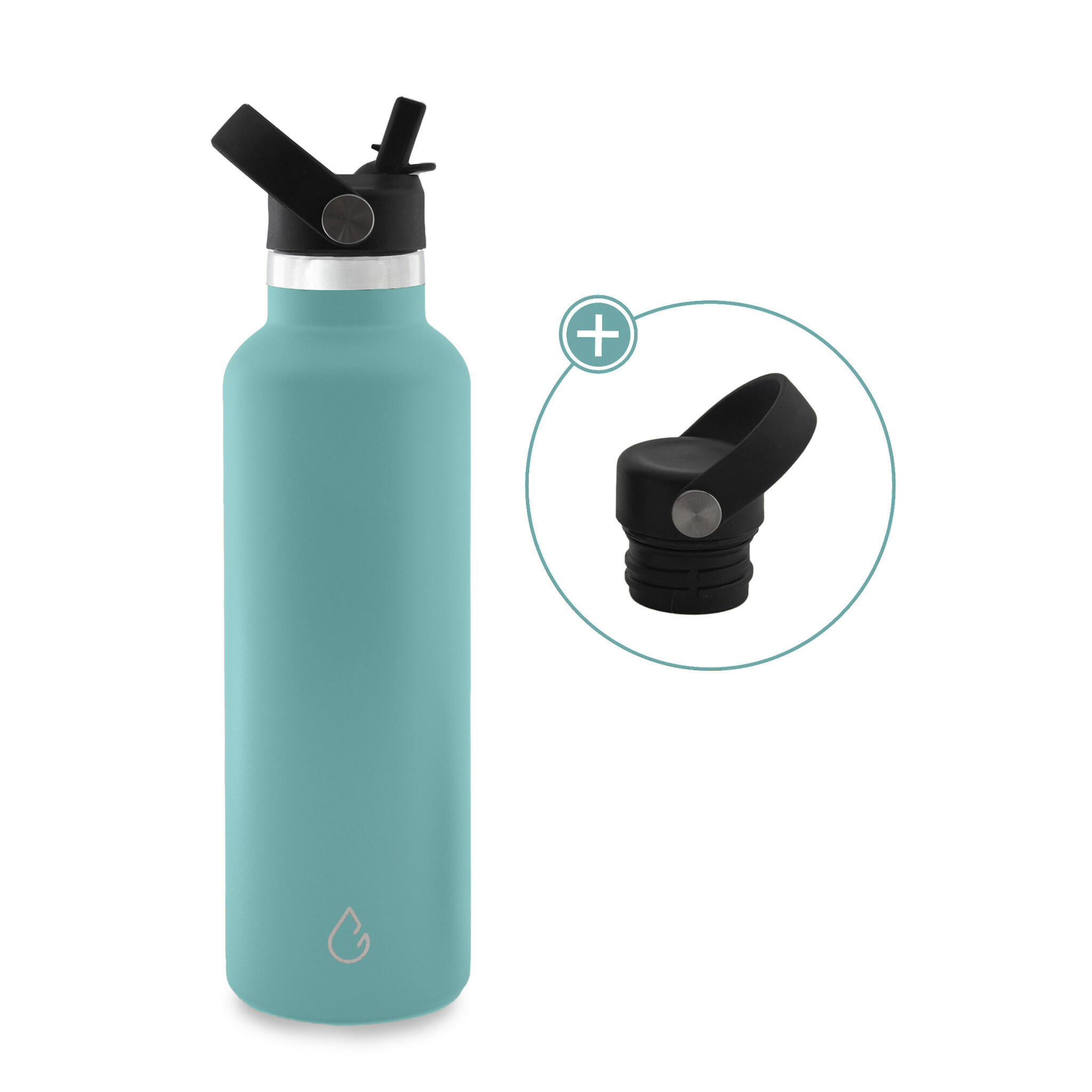 WATTAMULA GO waterfles RVS lichtblauw 710 ml - dop met rietje