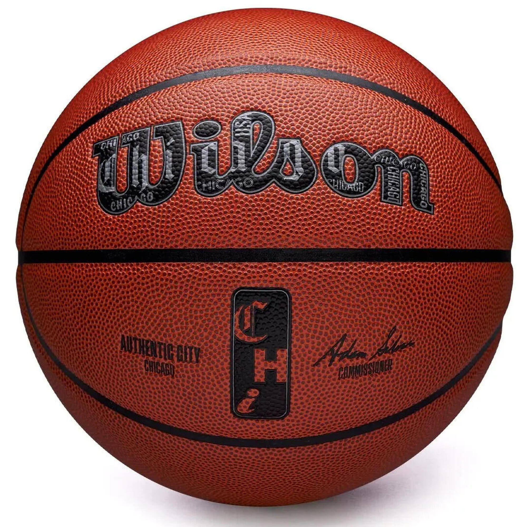 Wilson - Ballon De Basketball Wilson Nba Authentic City Chicago T7 - Ballon De Basket - Marron|orange - 7 - Decathlon
