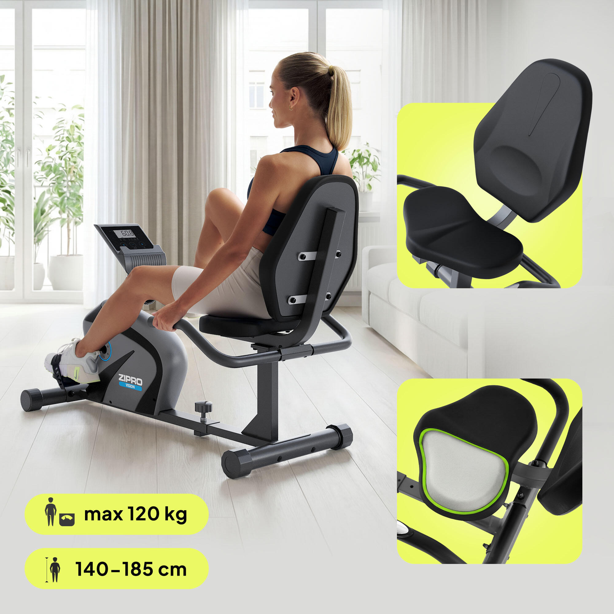 Vélo couché magnétique Zipro Vision pour fitness et cardio 2/8