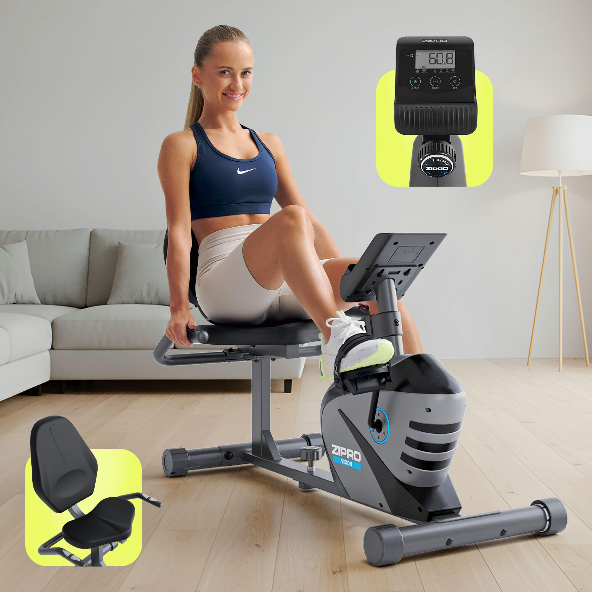Vélo couché magnétique Zipro Vision pour fitness et cardio 3/8