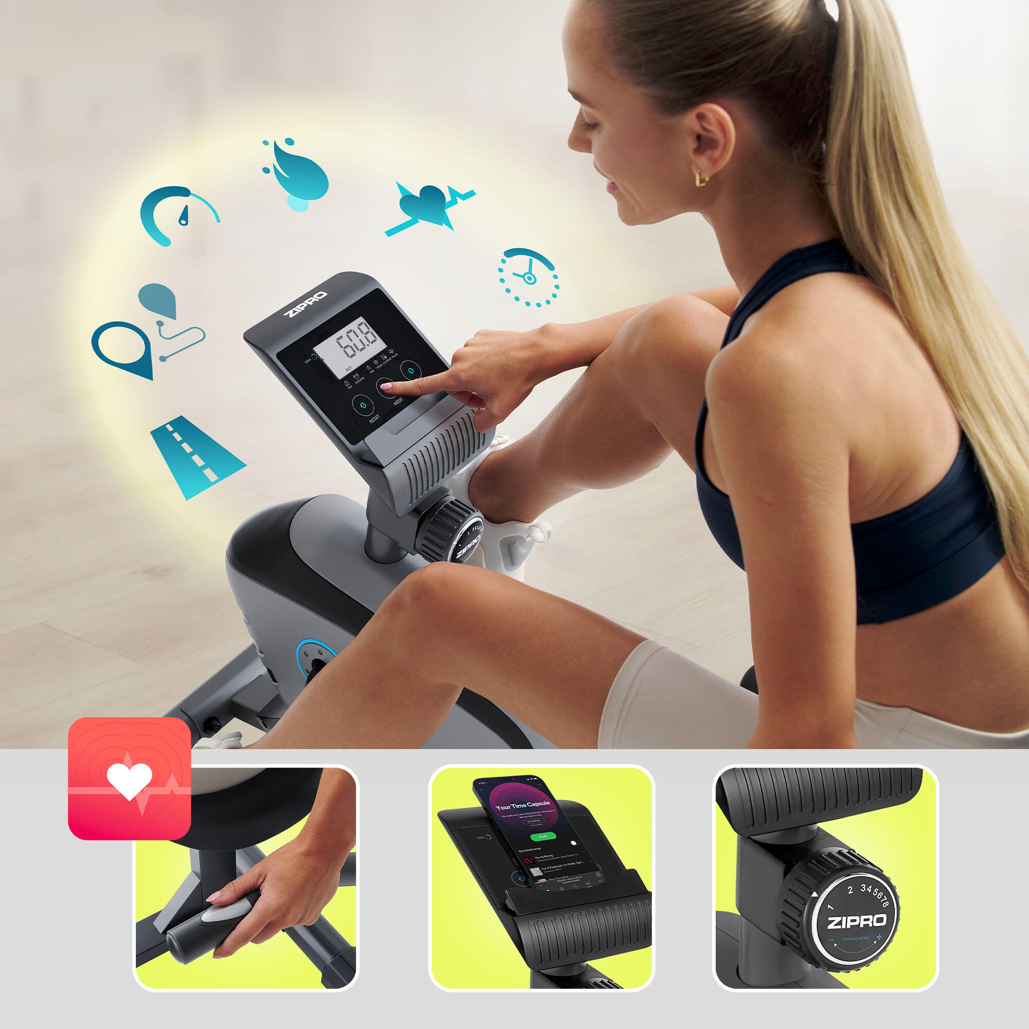 Vélo couché magnétique Zipro Vision pour fitness et cardio 5/8