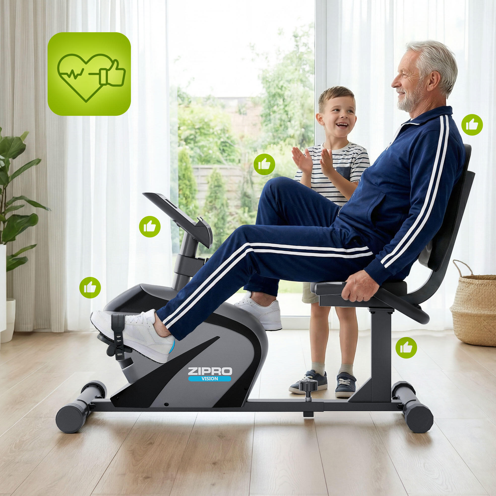 Vélo couché magnétique Zipro Vision pour fitness et cardio 6/8