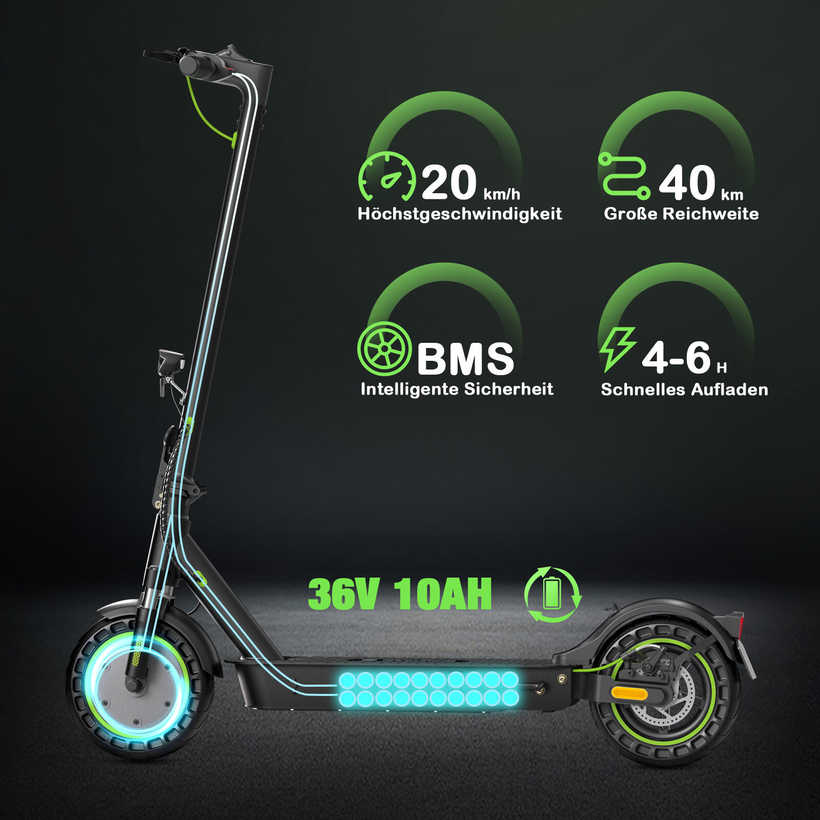 Trottinette électrique isinwheel S9 Max - Moteur 500 W, batterie 36 V 10,4 Ah 5/7