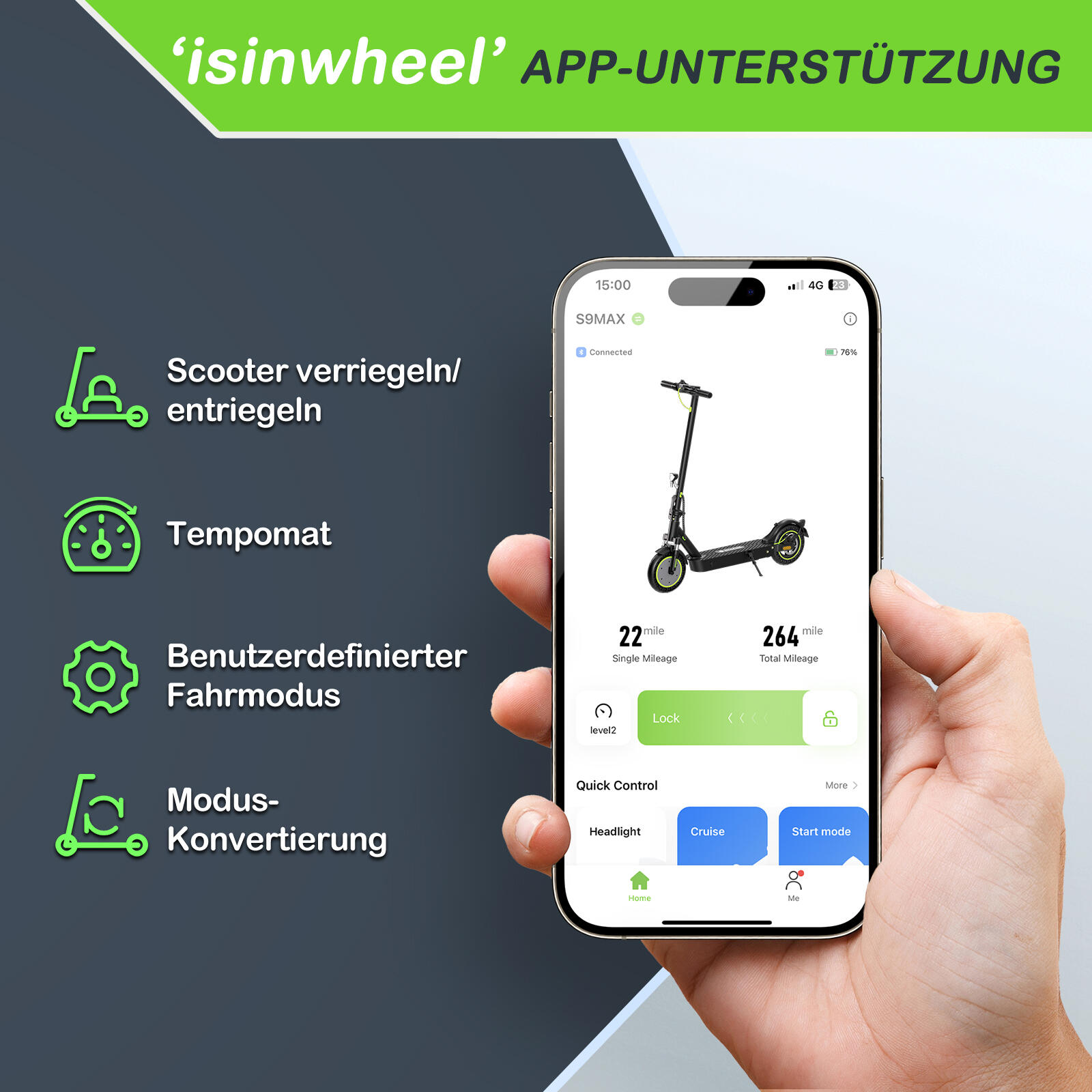 Trottinette électrique isinwheel S9 Max - Moteur 500 W, batterie 36 V 10,4 Ah 6/7