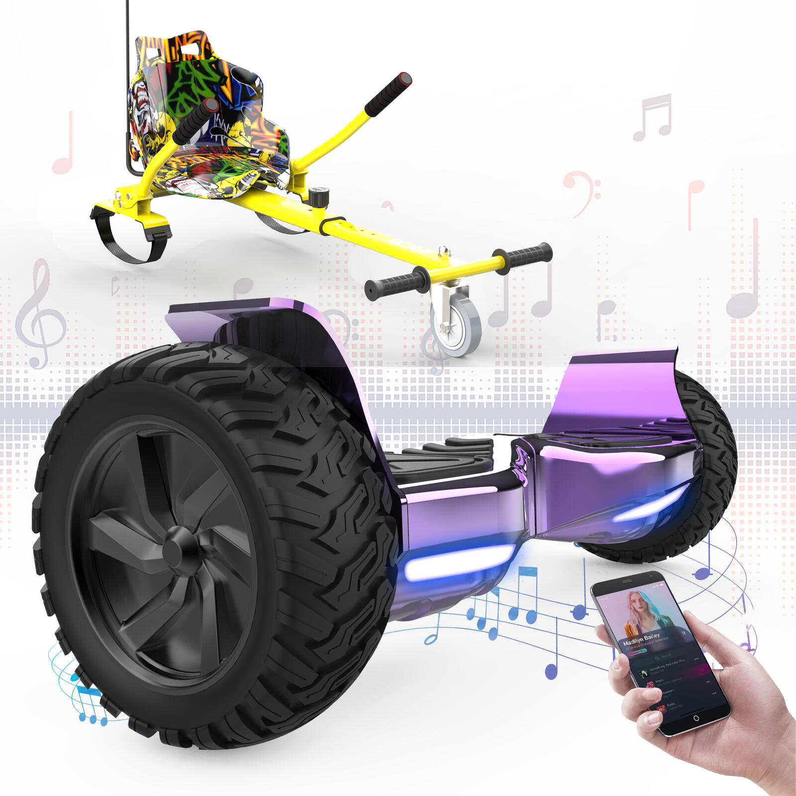 Rcb - Hoverboards Avec Go-kart 8.5 Pouces, Bluetooth Rcb-hy-a16 - Hoverboard - Jaune|violet - Decathlon