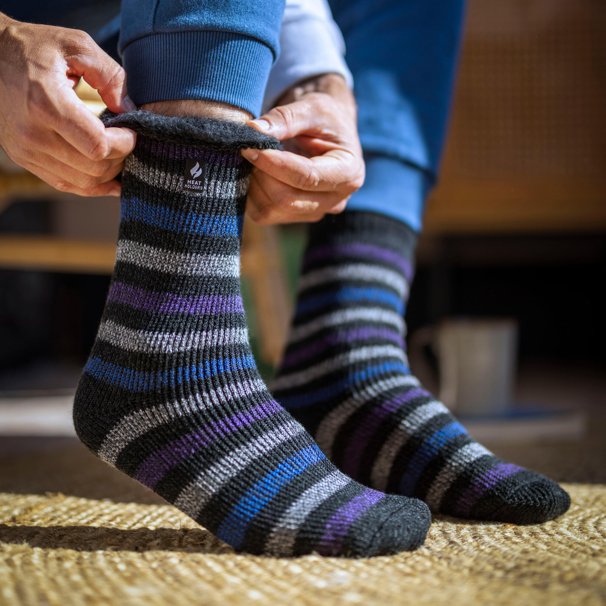 Mens Thermal Stripe Pattern Socks for Winter 3/6