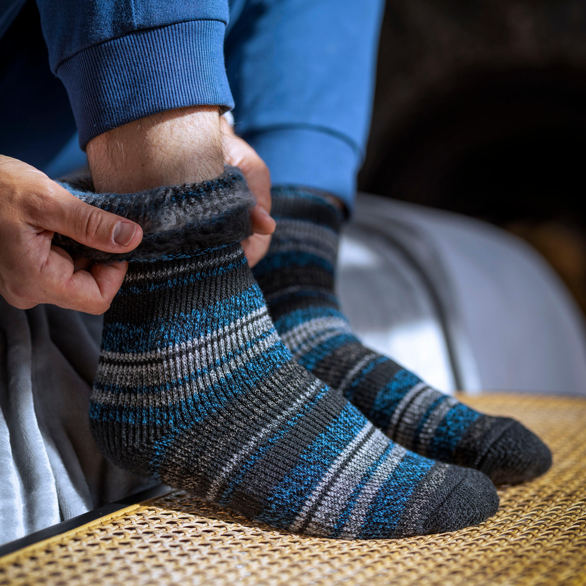 Mens Thermal Stripe Pattern Socks for Winter 5/6
