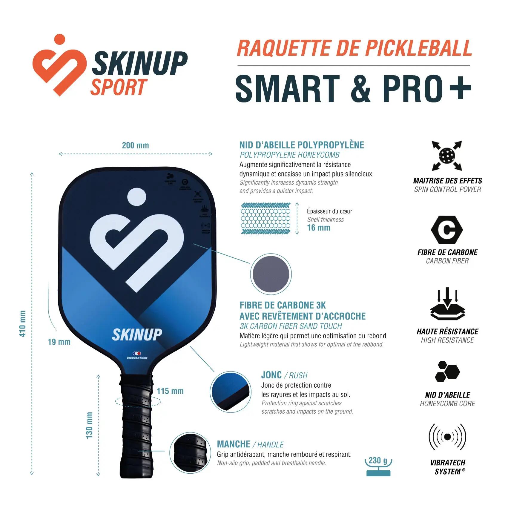 Raquette de pickleball Smart & Pro+ bleu - SKINUP Sport 3/3