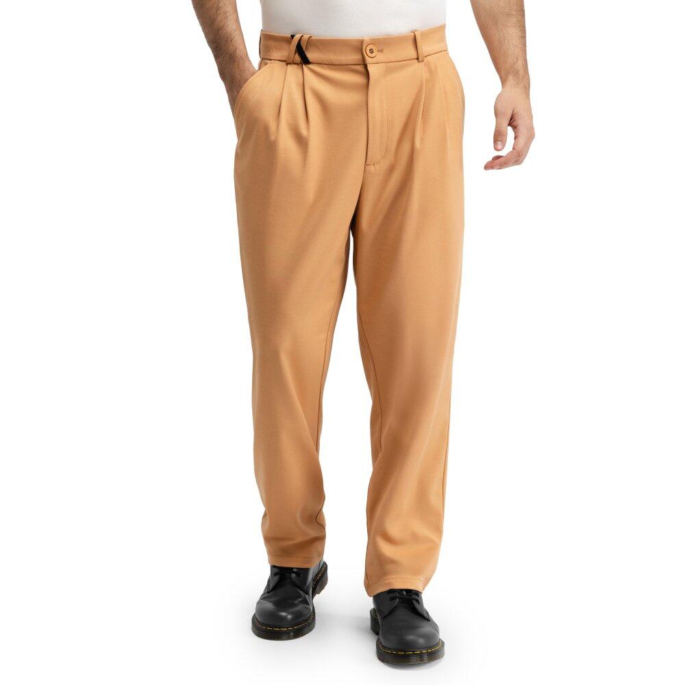 SIROKO Pantaloni a gamba ampia con pieghe da uomo Kram Brown Marrone