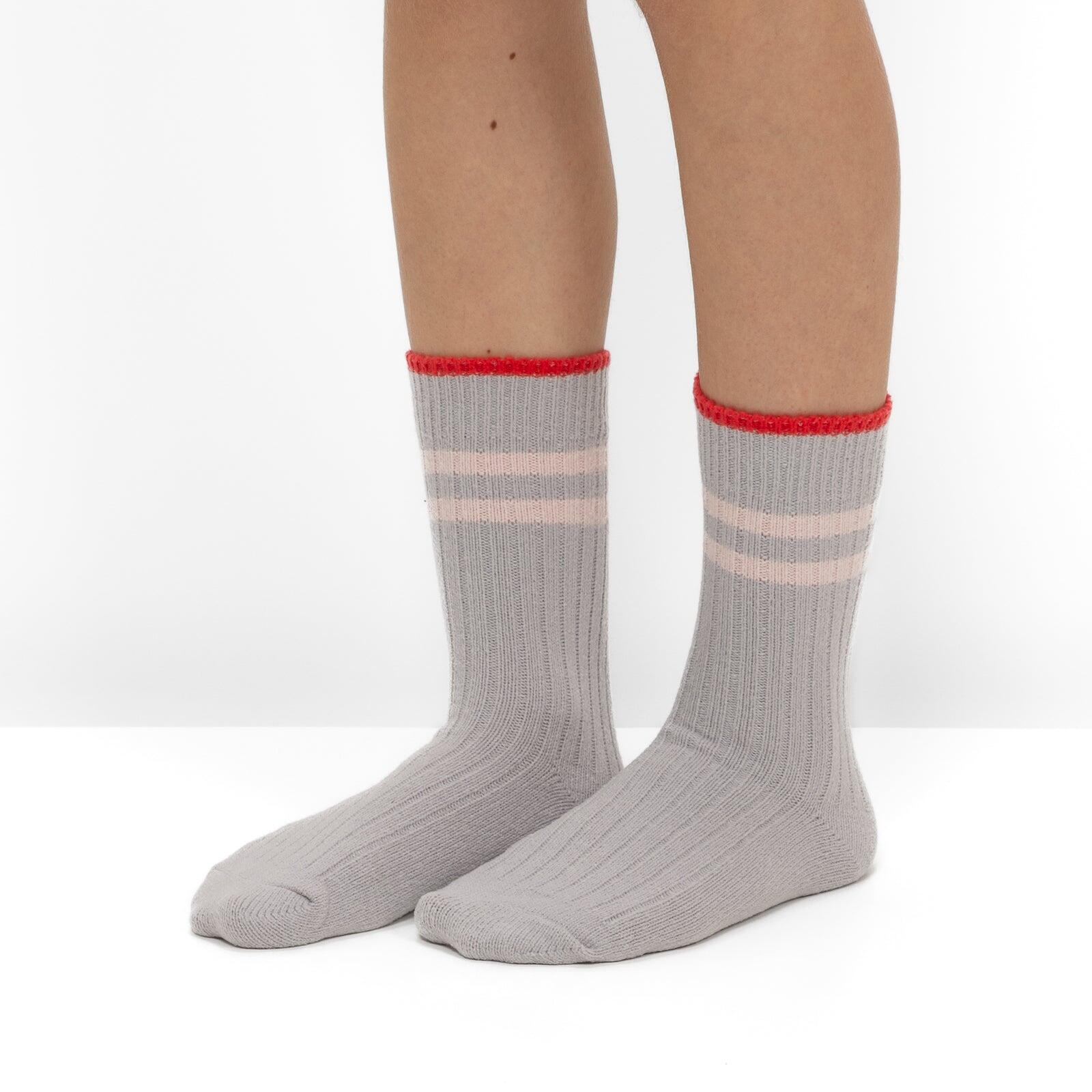 Pack 2 Pares Meias em Malha Canelada com Riscas 2/4