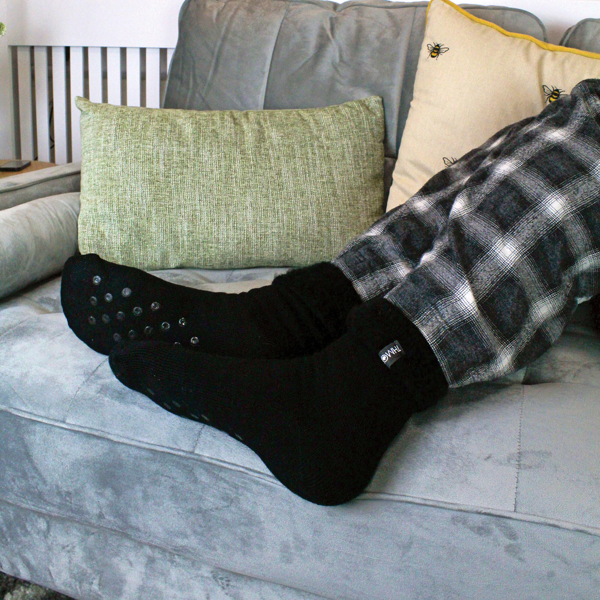 THMO - 3 Paires Homme Chaussettes de Lit Antidérapantes Maison 3/6