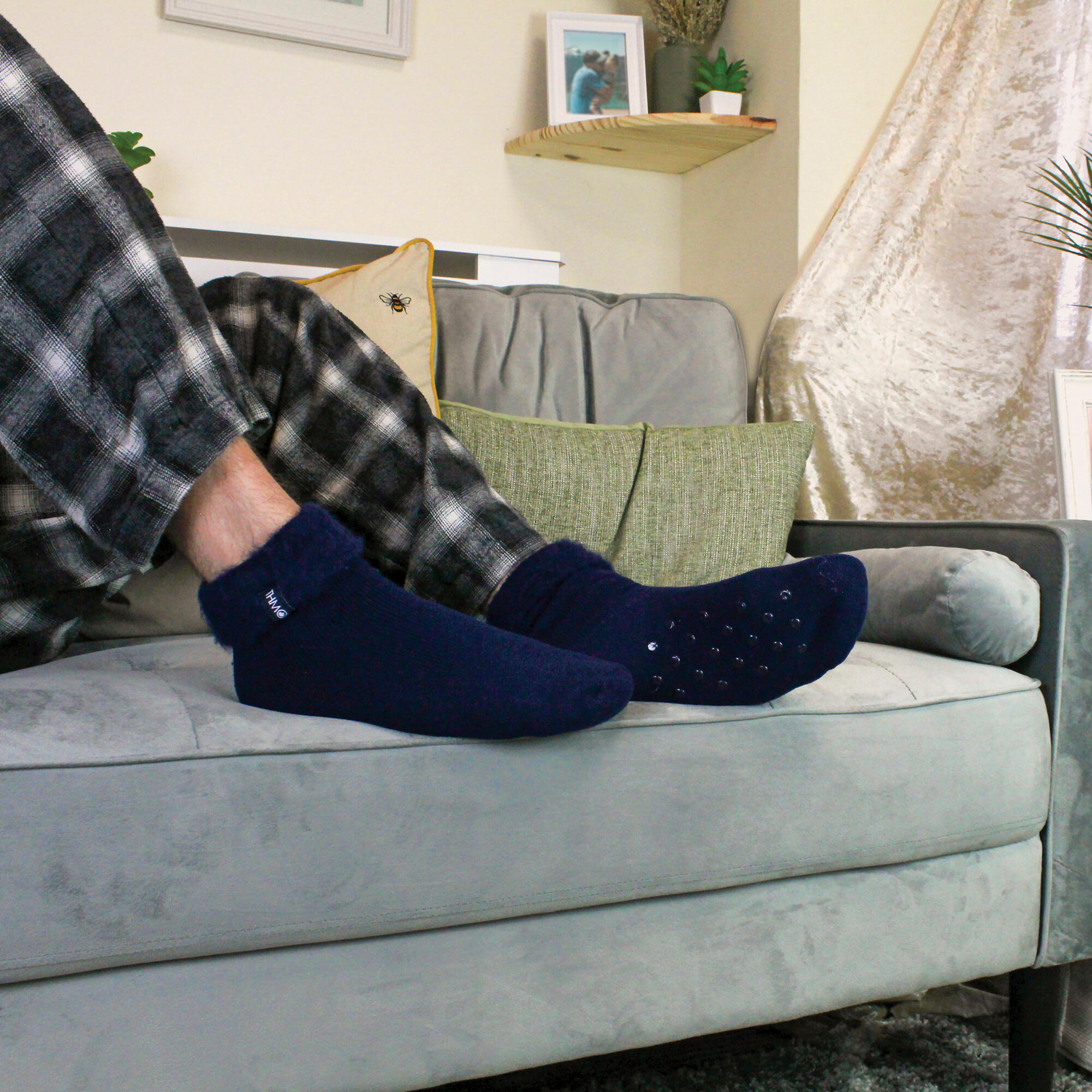 THMO - 3 Paires Homme Chaussettes de Lit Antidérapantes Maison 5/6