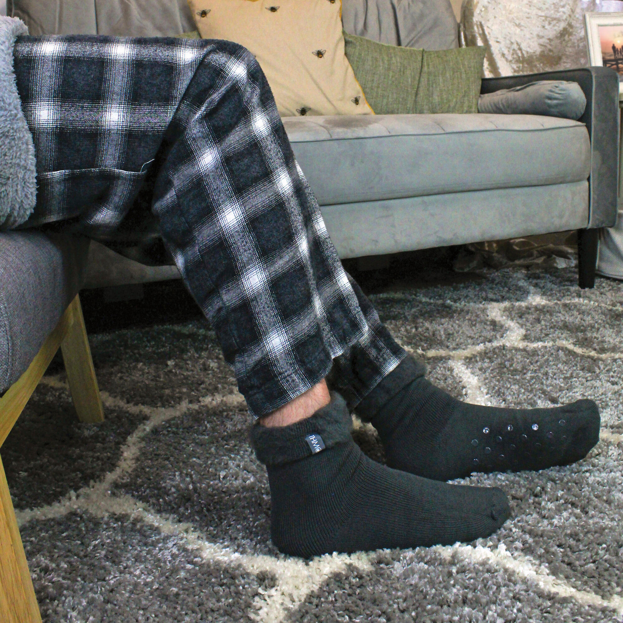 THMO - 3 Paires Homme Chaussettes de Lit Antidérapantes Maison 4/6